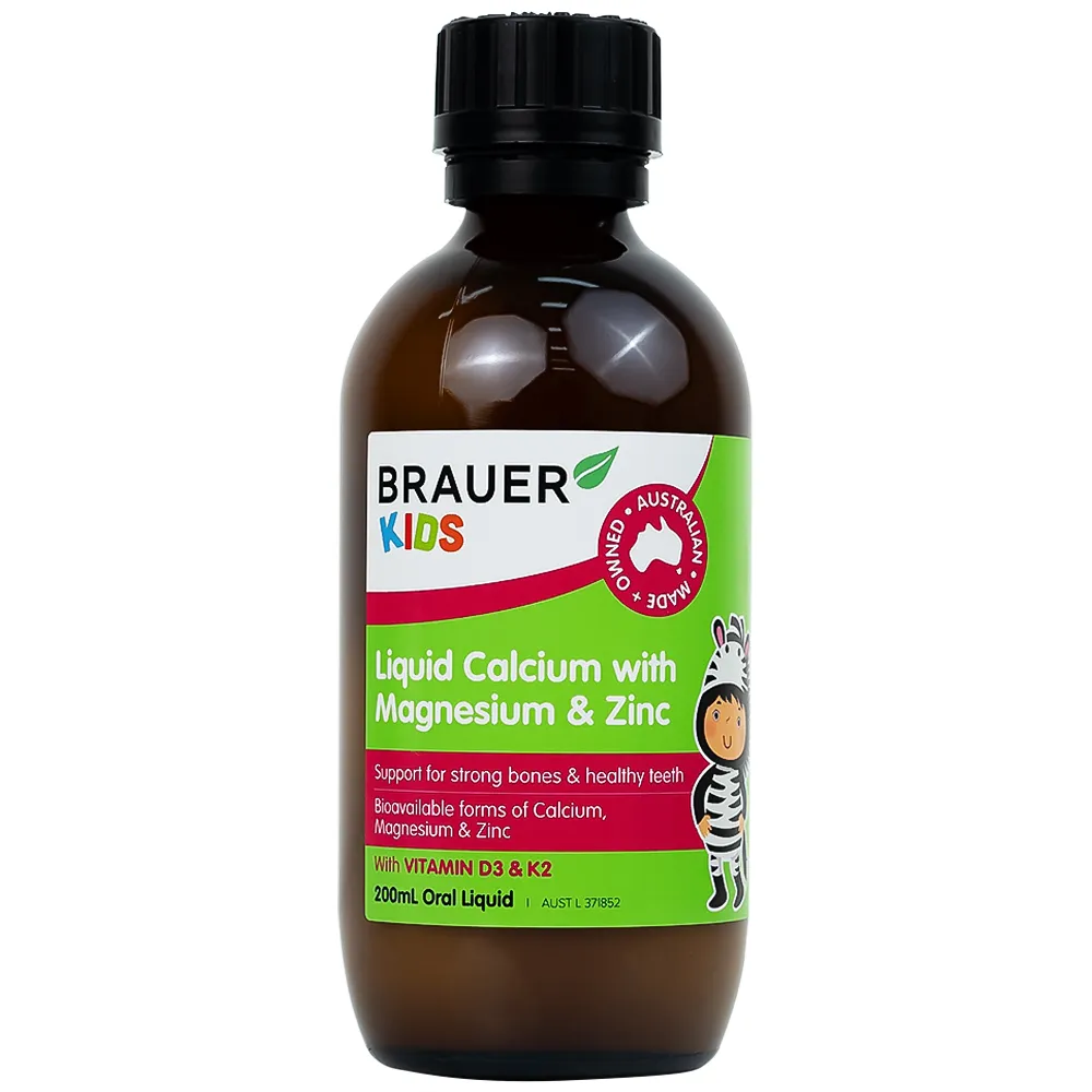SIRO GIÚP XƯƠNG RĂNG CHẮC KHỎE BRAUER KIDS LIQUID CALCIUM WITH MAGNESIUM AND ZINC 200ML 8