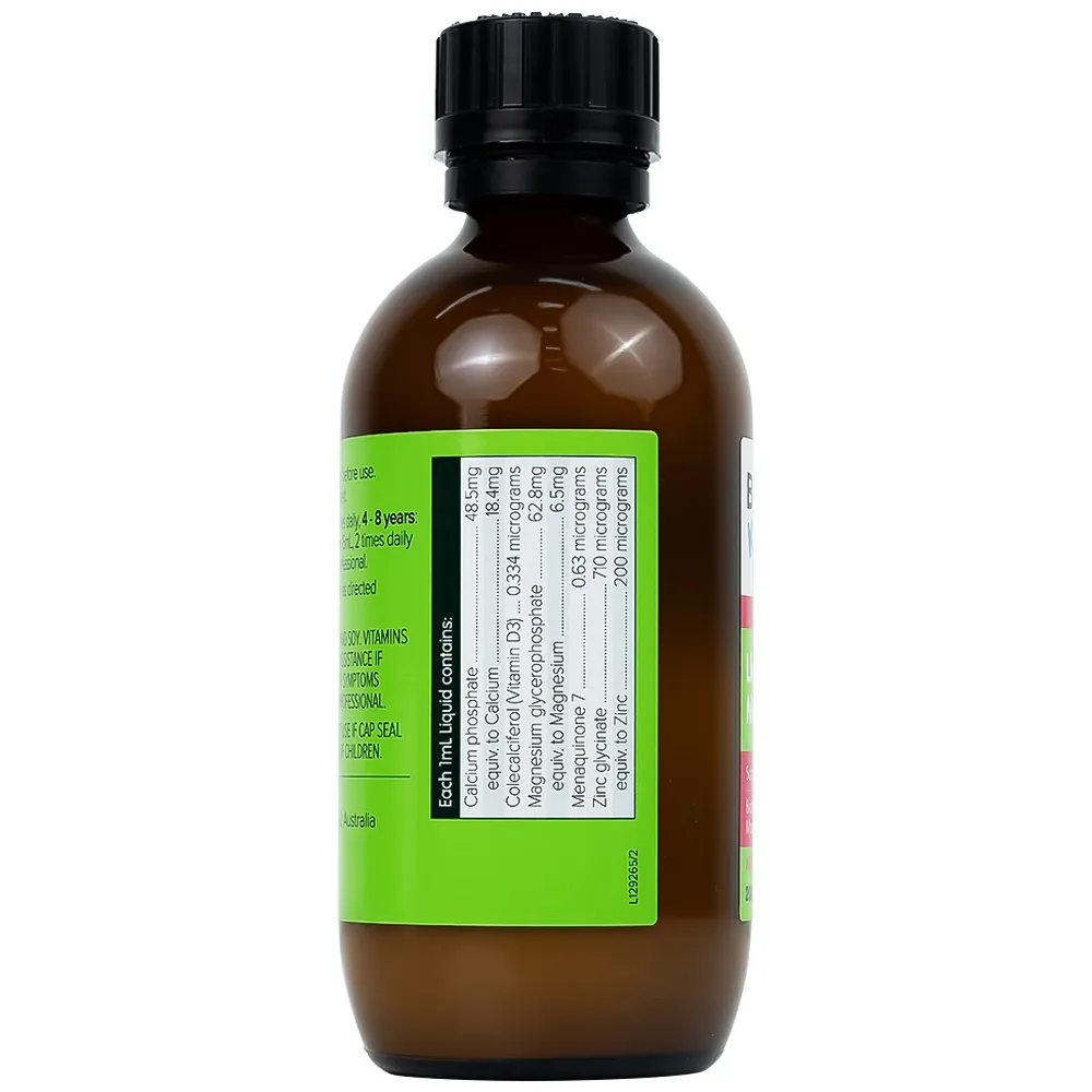 SIRO GIÚP XƯƠNG RĂNG CHẮC KHỎE BRAUER KIDS LIQUID CALCIUM WITH MAGNESIUM AND ZINC 200ML 10