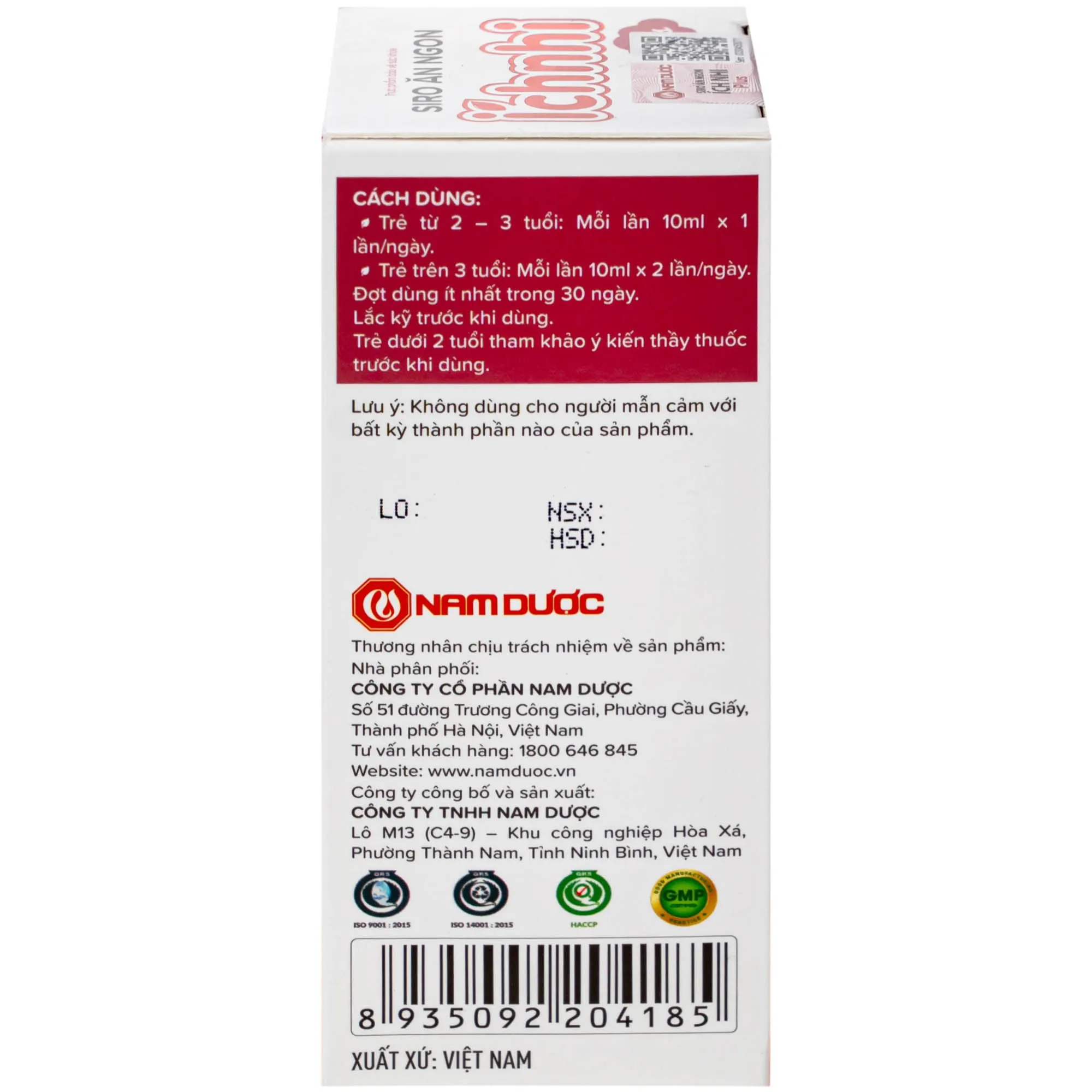 SIRO GIÚP TRẺ ĂN NGON ÍCH NHI PLUS NAM DƯỢC 100ML 10