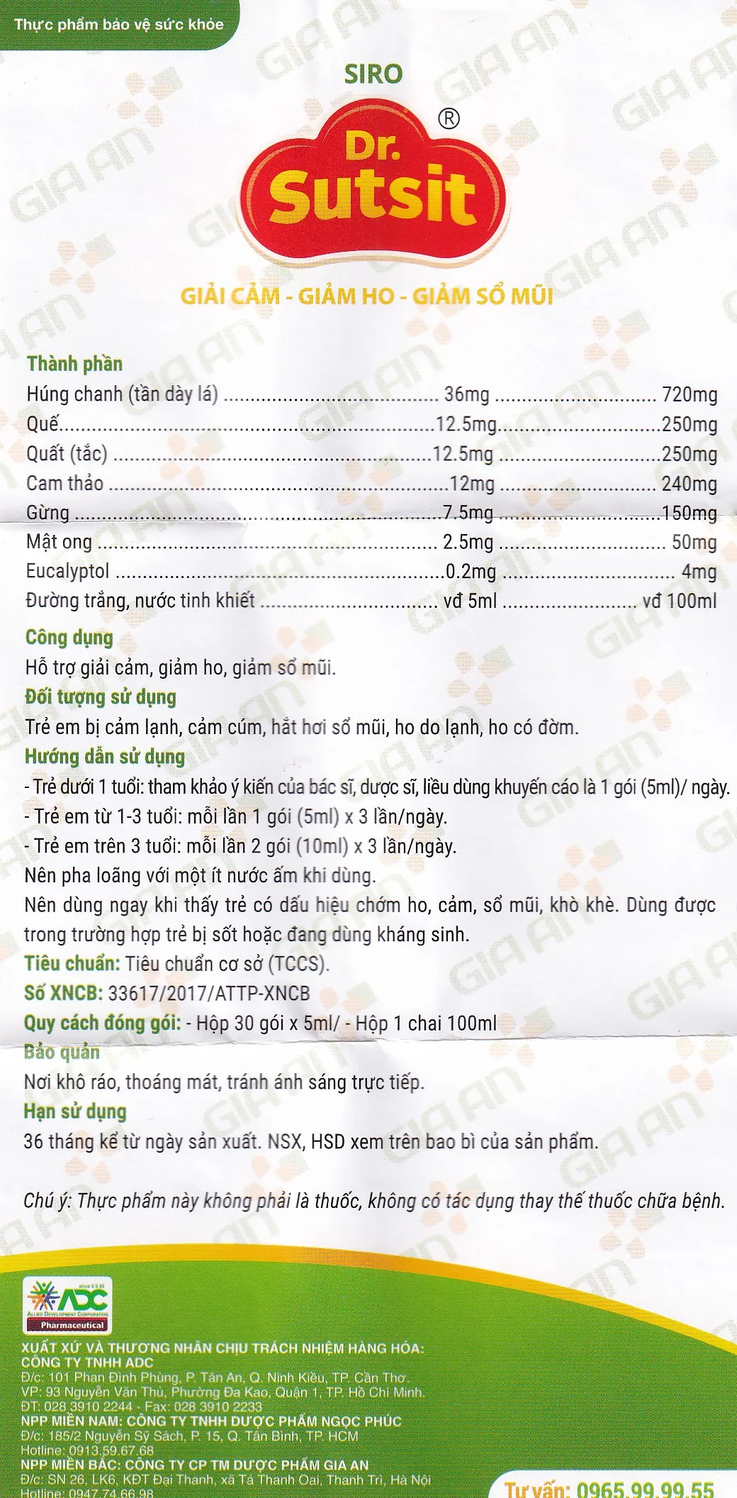 SIRO HỖ TRỢ GIẢI CẢM DR.SUTSIT GIA AN 30 GÓI X 5ML 9