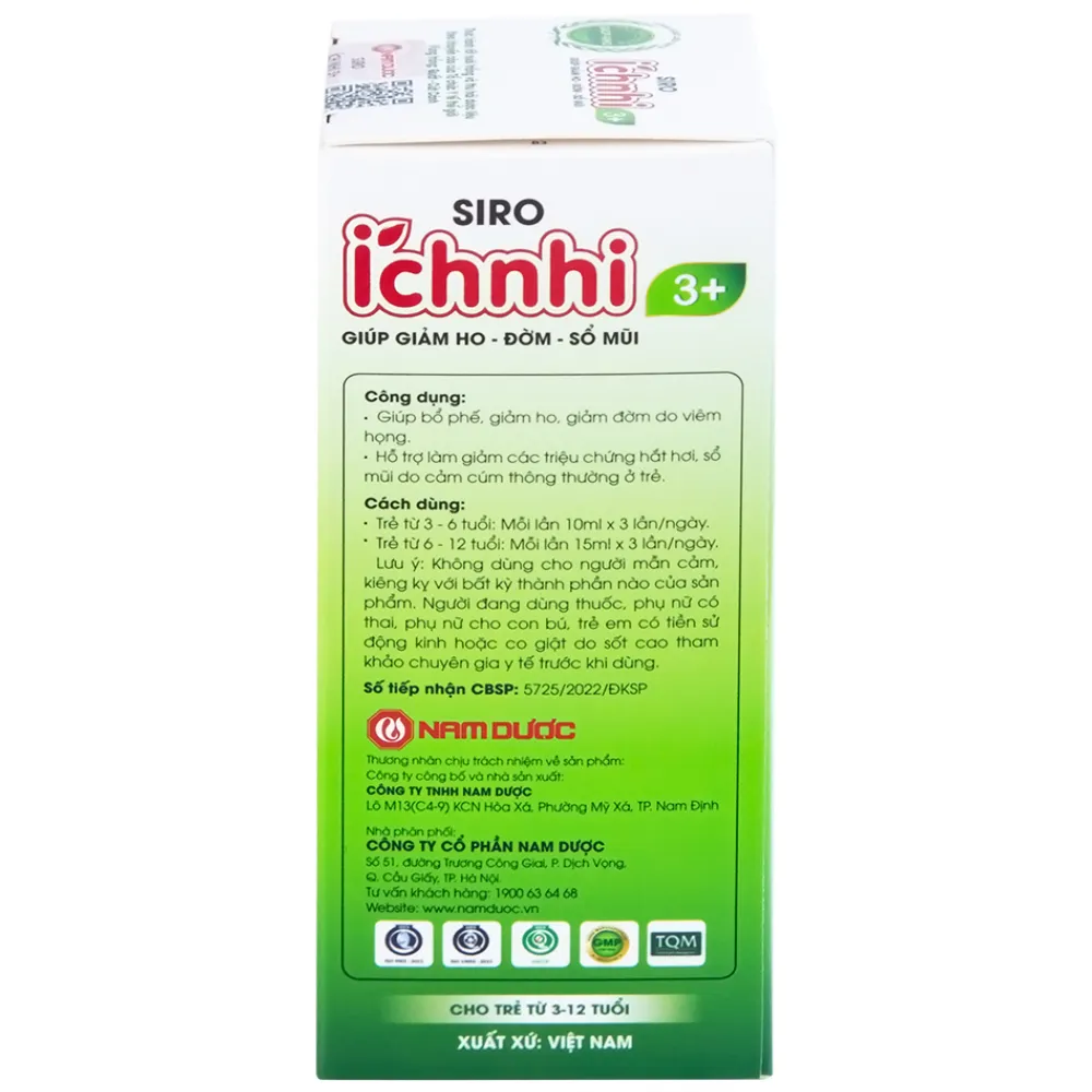 SIRO HỖ TRỢ GIẢM HO ÍCH NHI 3+ NAM DƯỢC 90ML 8