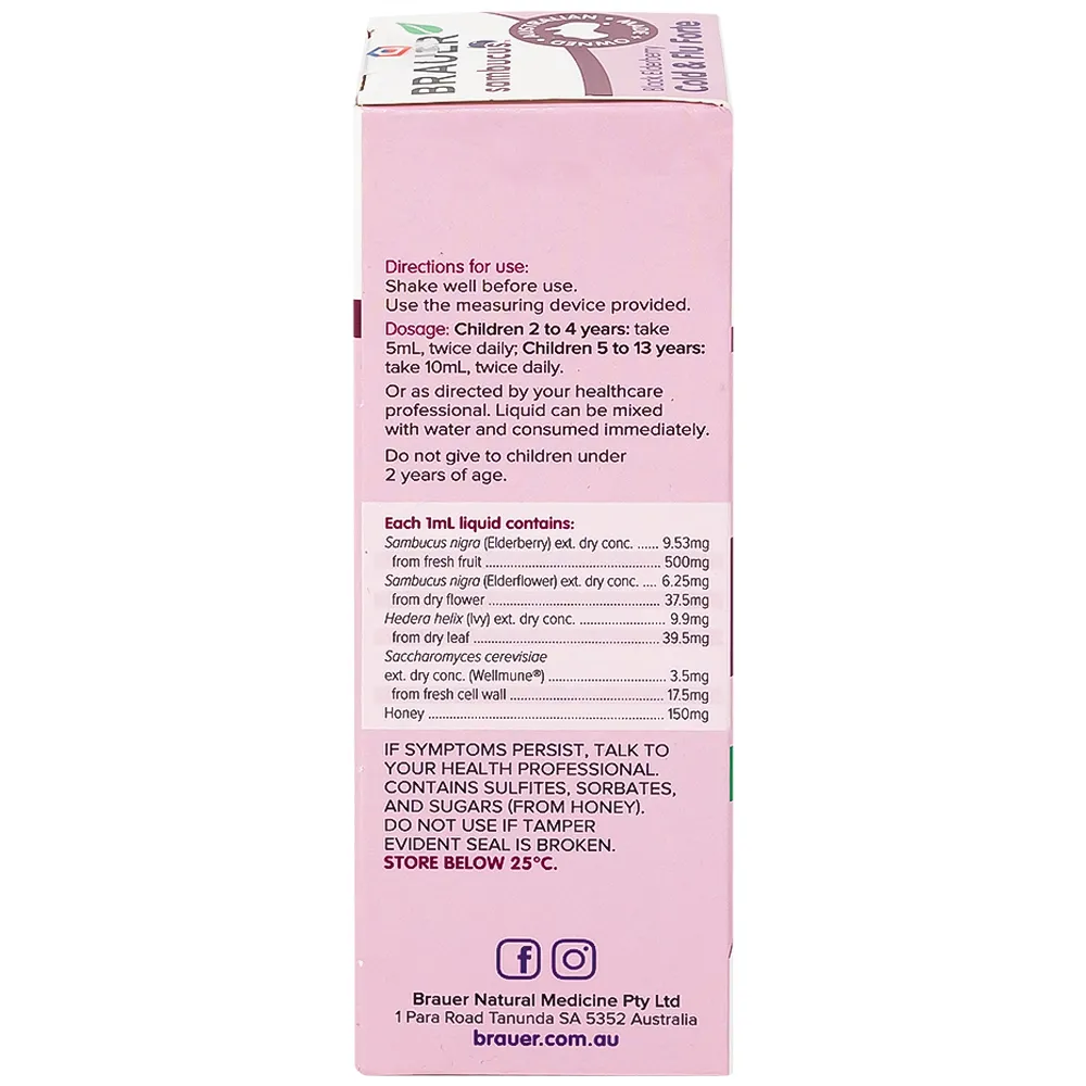 SIRO HỖ TRỢ GIẢM TRIỆU CHỨNG HO SỔ MŨI BLACK ELDERBERRY COLD & FLU FORTE BRAUER 100ML 12