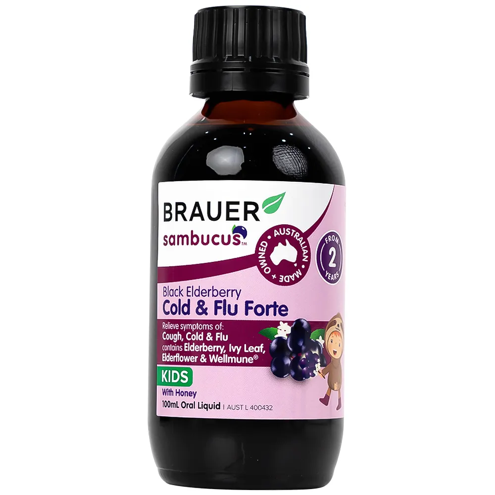 SIRO HỖ TRỢ GIẢM TRIỆU CHỨNG HO SỔ MŨI BLACK ELDERBERRY COLD & FLU FORTE BRAUER 100ML 8