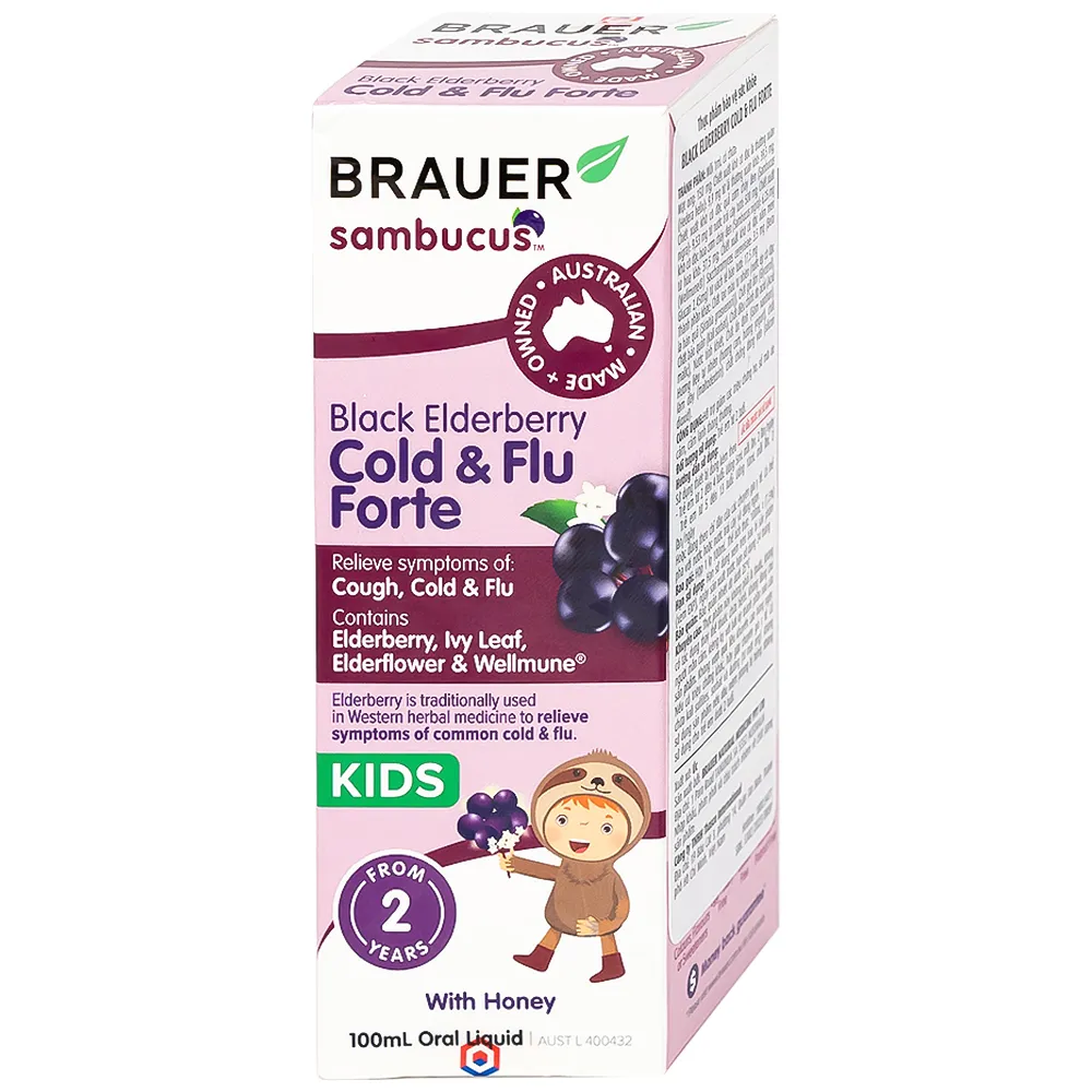 SIRO HỖ TRỢ GIẢM TRIỆU CHỨNG HO SỔ MŨI BLACK ELDERBERRY COLD & FLU FORTE BRAUER 100ML 9