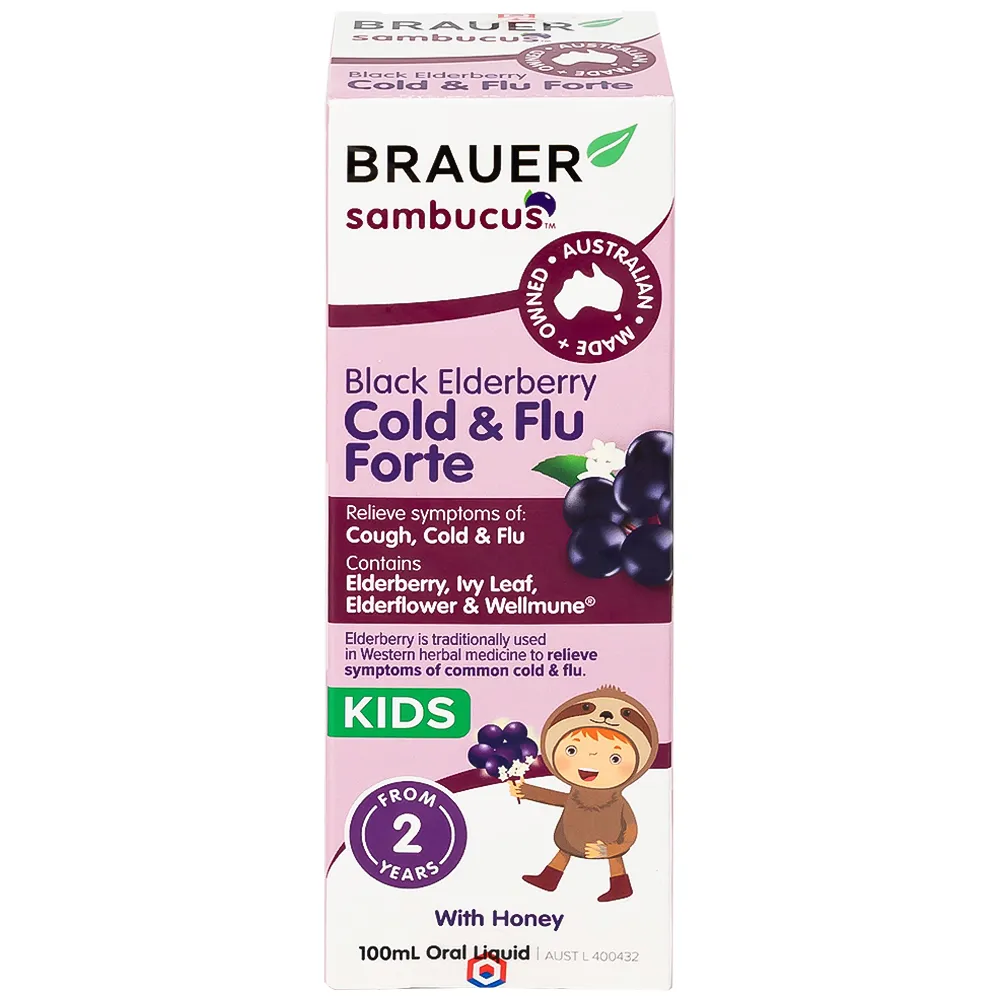 SIRO HỖ TRỢ GIẢM TRIỆU CHỨNG HO SỔ MŨI BLACK ELDERBERRY COLD & FLU FORTE BRAUER 100ML 10