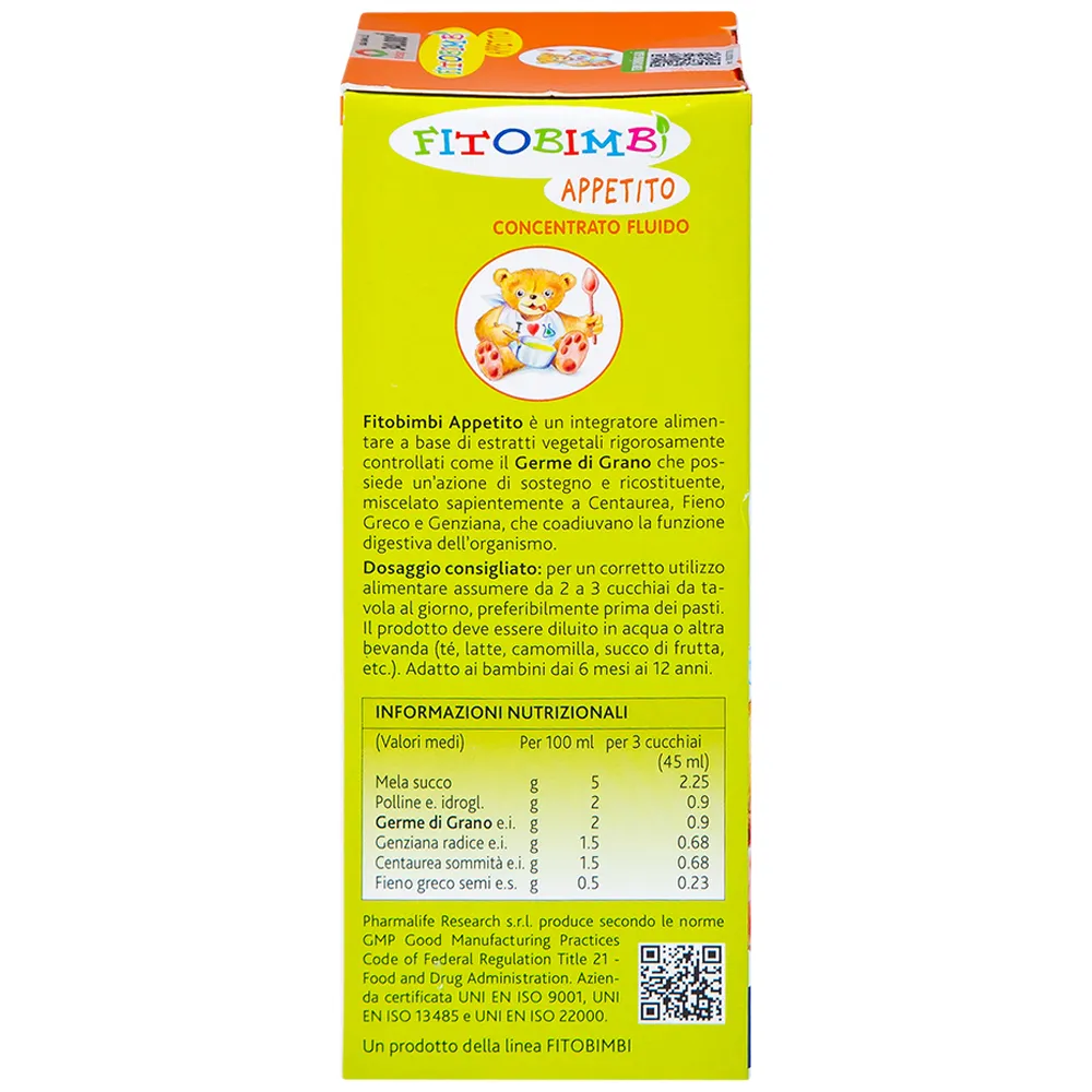 SIRO HỖ TRỢ GIÚP TRẺ ĂN NGON FITOBIMBI APPETITO 200ML 10