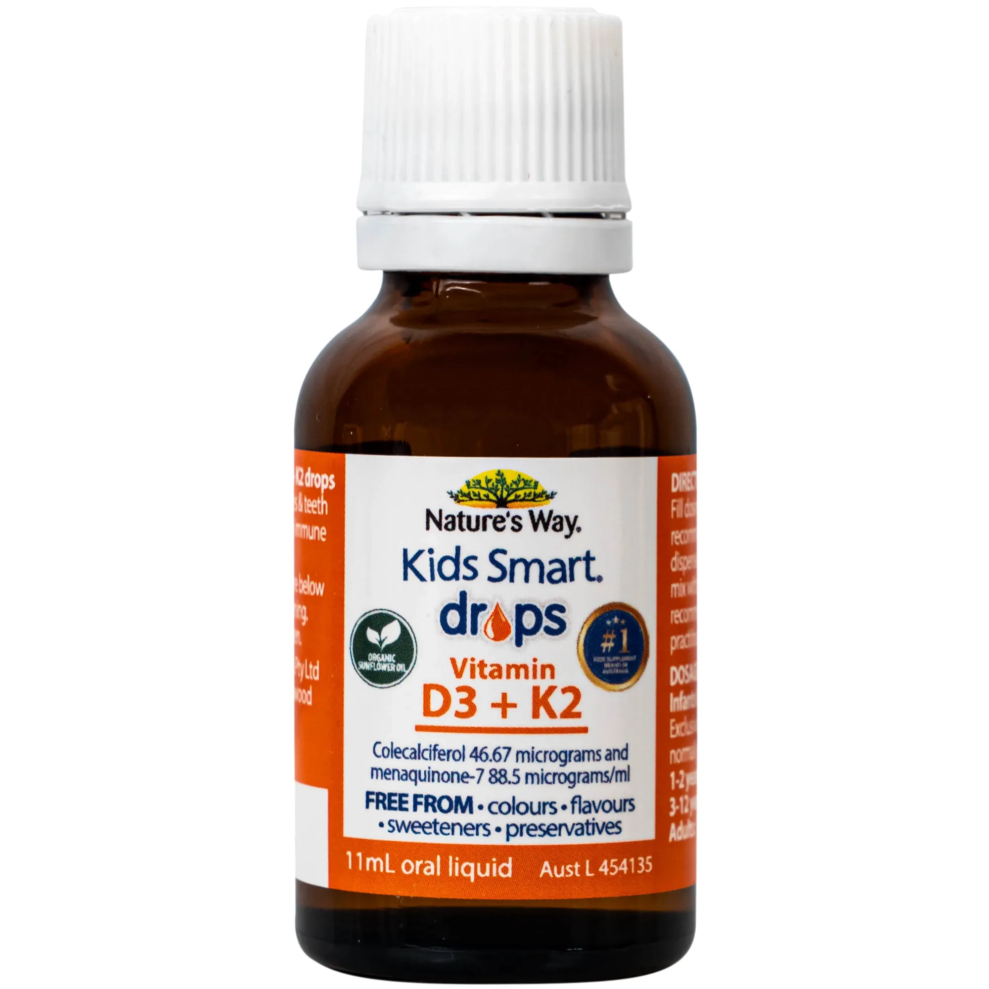 SIRO HỖ TRỢ HẤP THU CANXI, GIÚP XƯƠNG RĂNG CHẮC KHỎE NATURE'S WAY KIDS SMART DROPS VITAMIN D3+K2 11ML 11