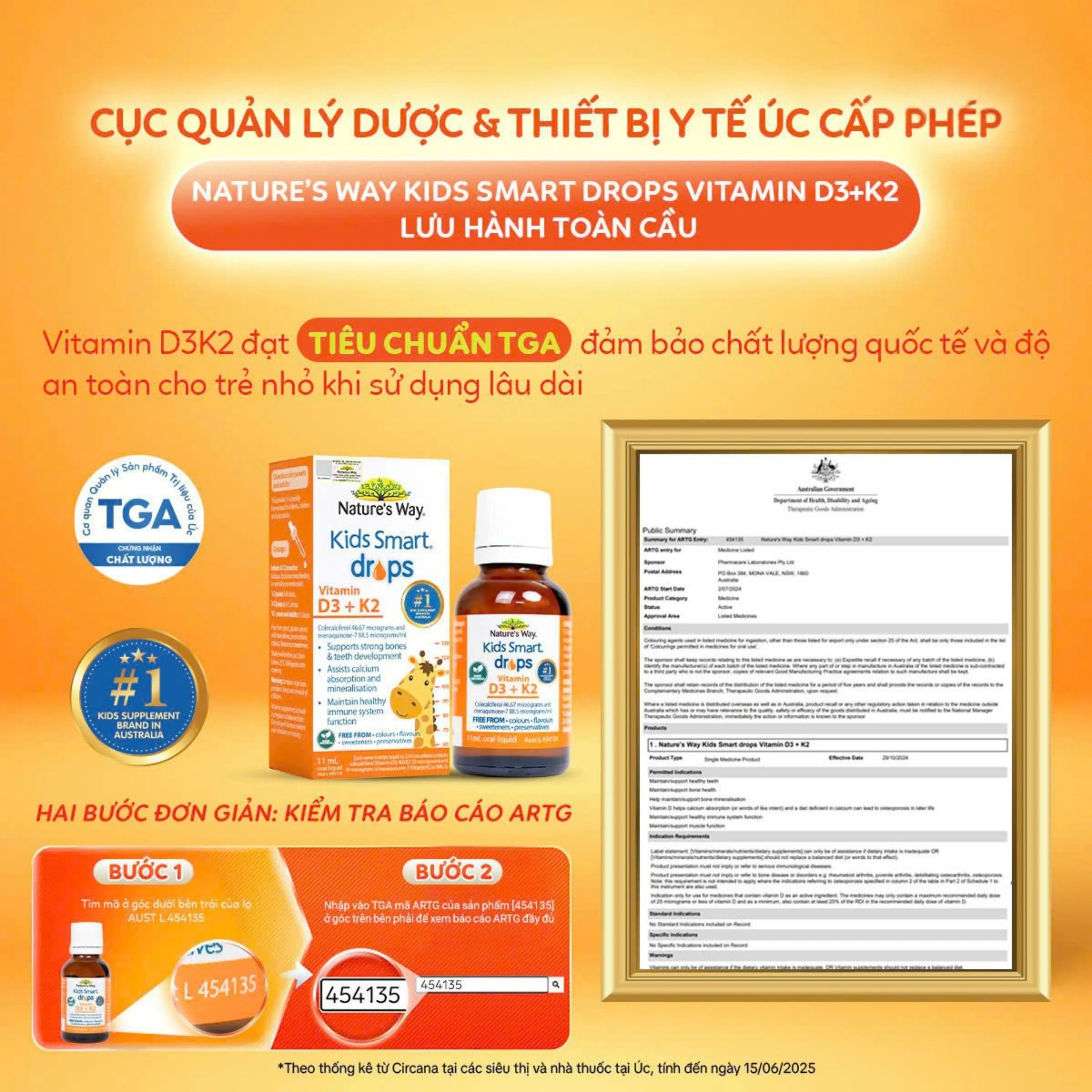 SIRO HỖ TRỢ HẤP THU CANXI, GIÚP XƯƠNG RĂNG CHẮC KHỎE NATURE'S WAY KIDS SMART DROPS VITAMIN D3+K2 11ML 7