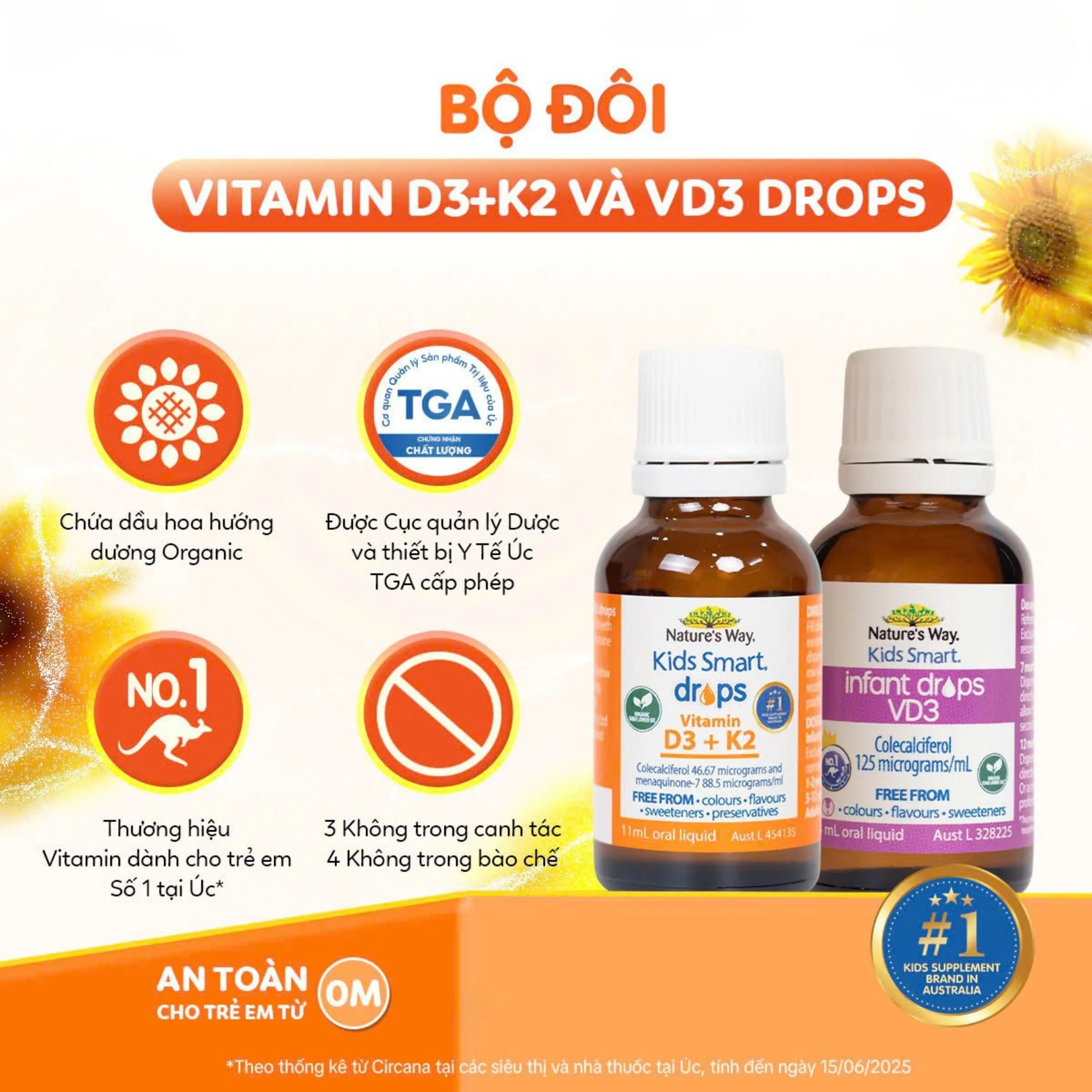SIRO HỖ TRỢ HẤP THU CANXI, GIÚP XƯƠNG RĂNG CHẮC KHỎE NATURE'S WAY KIDS SMART DROPS VITAMIN D3+K2 11ML 9