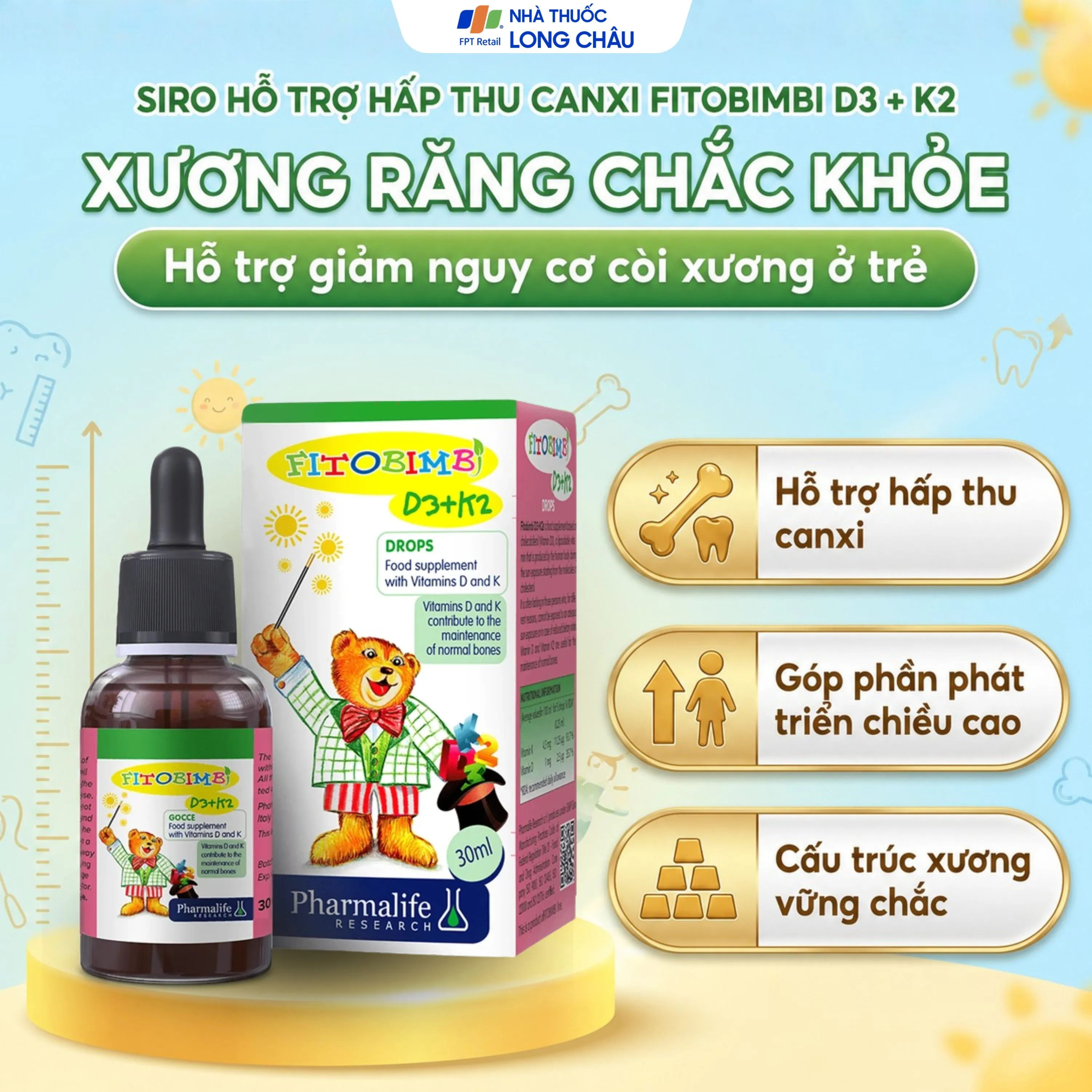 SIRO HỖ TRỢ HẤP THU CANXI FITOBIMBI D3 + K2 30ML 2