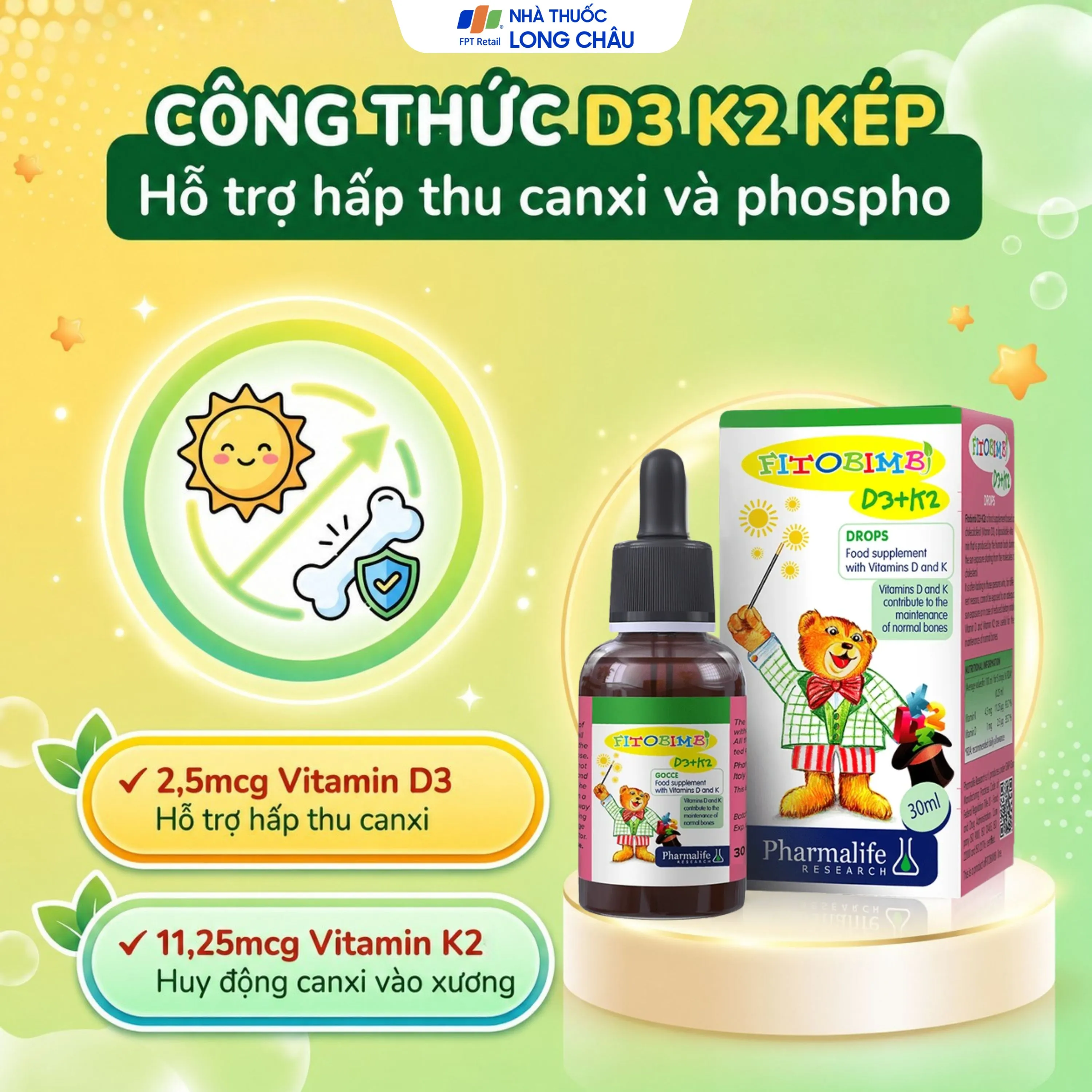 SIRO HỖ TRỢ HẤP THU CANXI FITOBIMBI D3 + K2 30ML 3