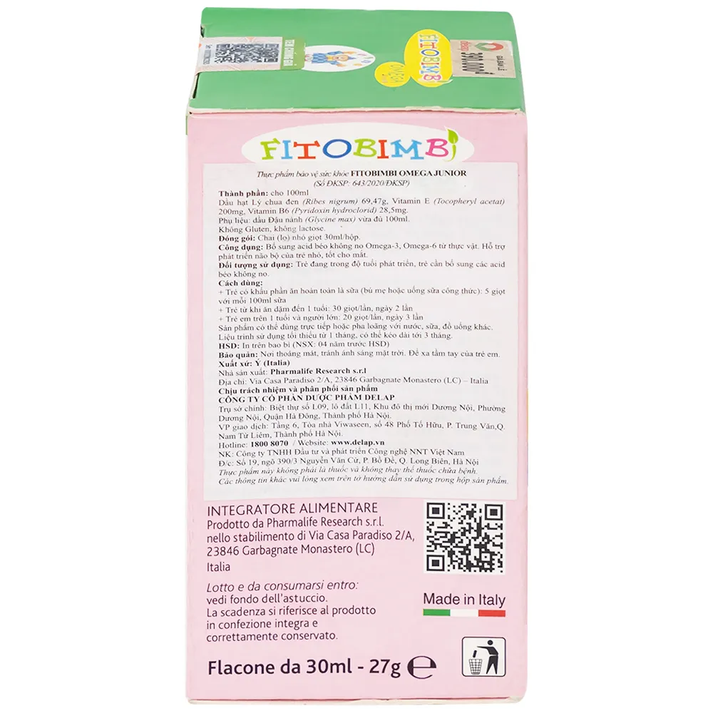 SIRO HỖ TRỢ PHÁT TRIỂN NÃO CHO TRẺ FITOBIMBI OMEGA JUNIOR 30ML 10