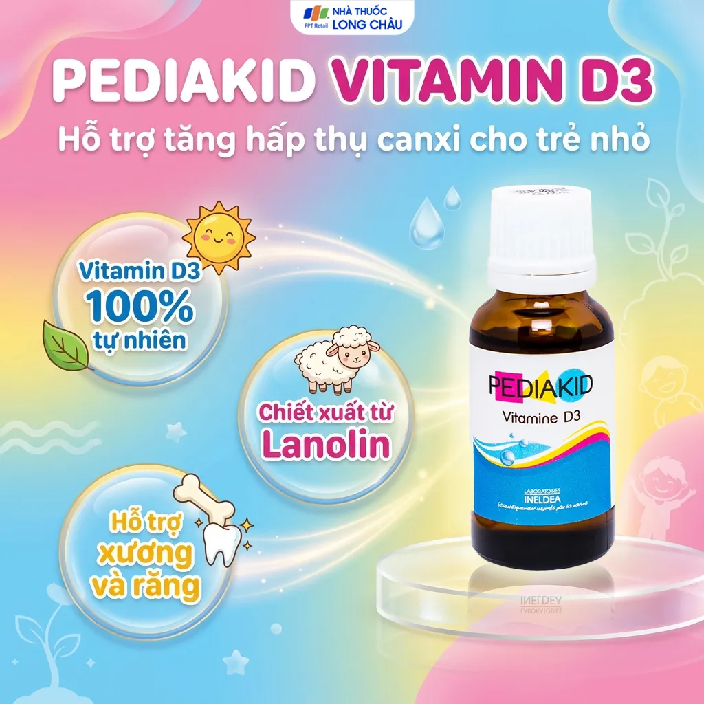 SIRO HỖ TRỢ TĂNG HẤP THỤ CANXI PEDIAKID VITAMIN D3 20ML 2