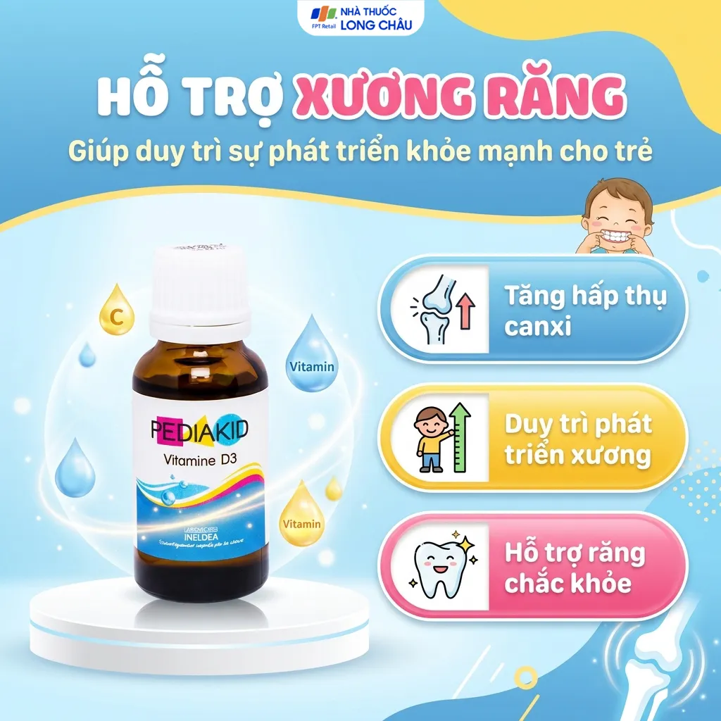 SIRO HỖ TRỢ TĂNG HẤP THỤ CANXI PEDIAKID VITAMIN D3 20ML 3