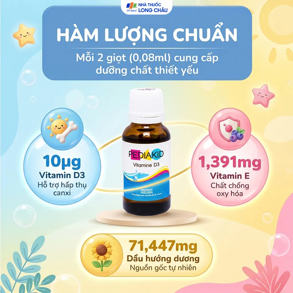 SIRO HỖ TRỢ TĂNG HẤP THỤ CANXI PEDIAKID VITAMIN D3 20ML 4