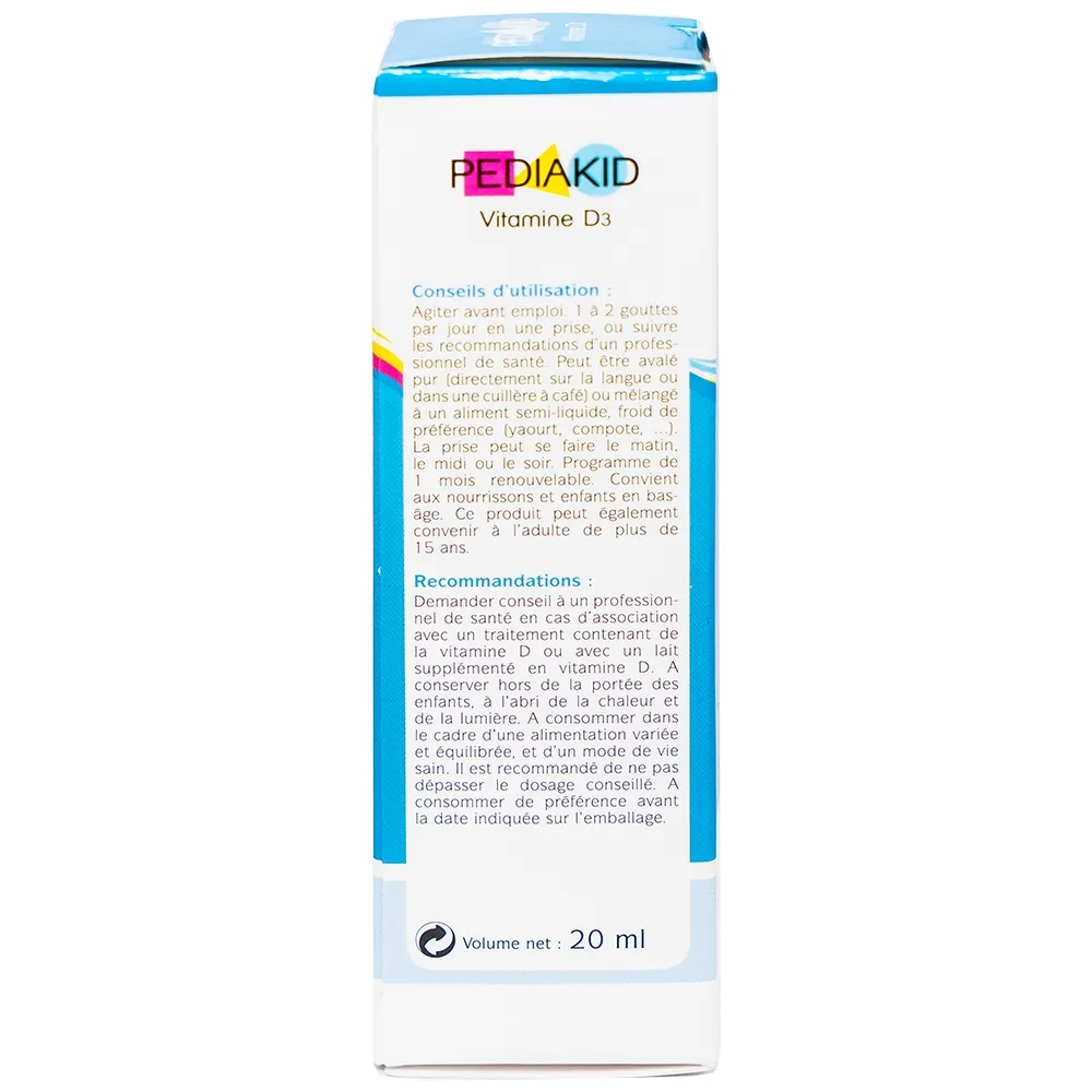 SIRO HỖ TRỢ TĂNG HẤP THỤ CANXI PEDIAKID VITAMIN D3 20ML 8