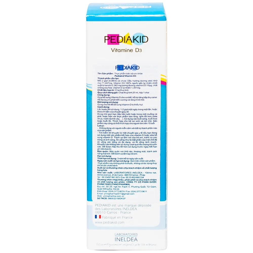 SIRO HỖ TRỢ TĂNG HẤP THỤ CANXI PEDIAKID VITAMIN D3 20ML 9