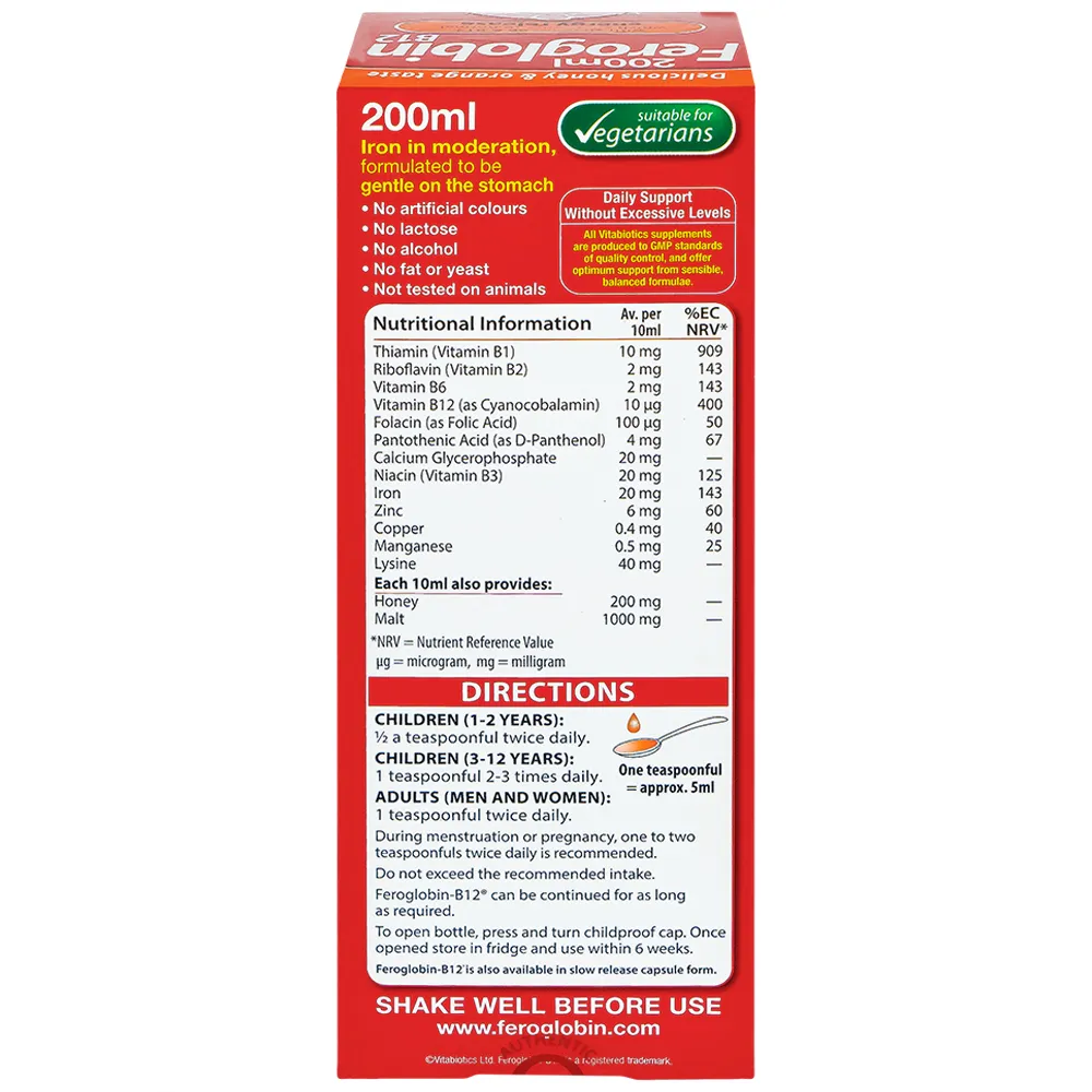 SIRO HỖ TRỢ TĂNG KHẢ NĂNG TẠO MÁU FEROGLOBIN B12 VITABIOTICS 200ML 6