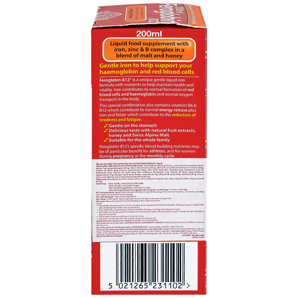 SIRO HỖ TRỢ TĂNG KHẢ NĂNG TẠO MÁU FEROGLOBIN B12 VITABIOTICS 200ML 7