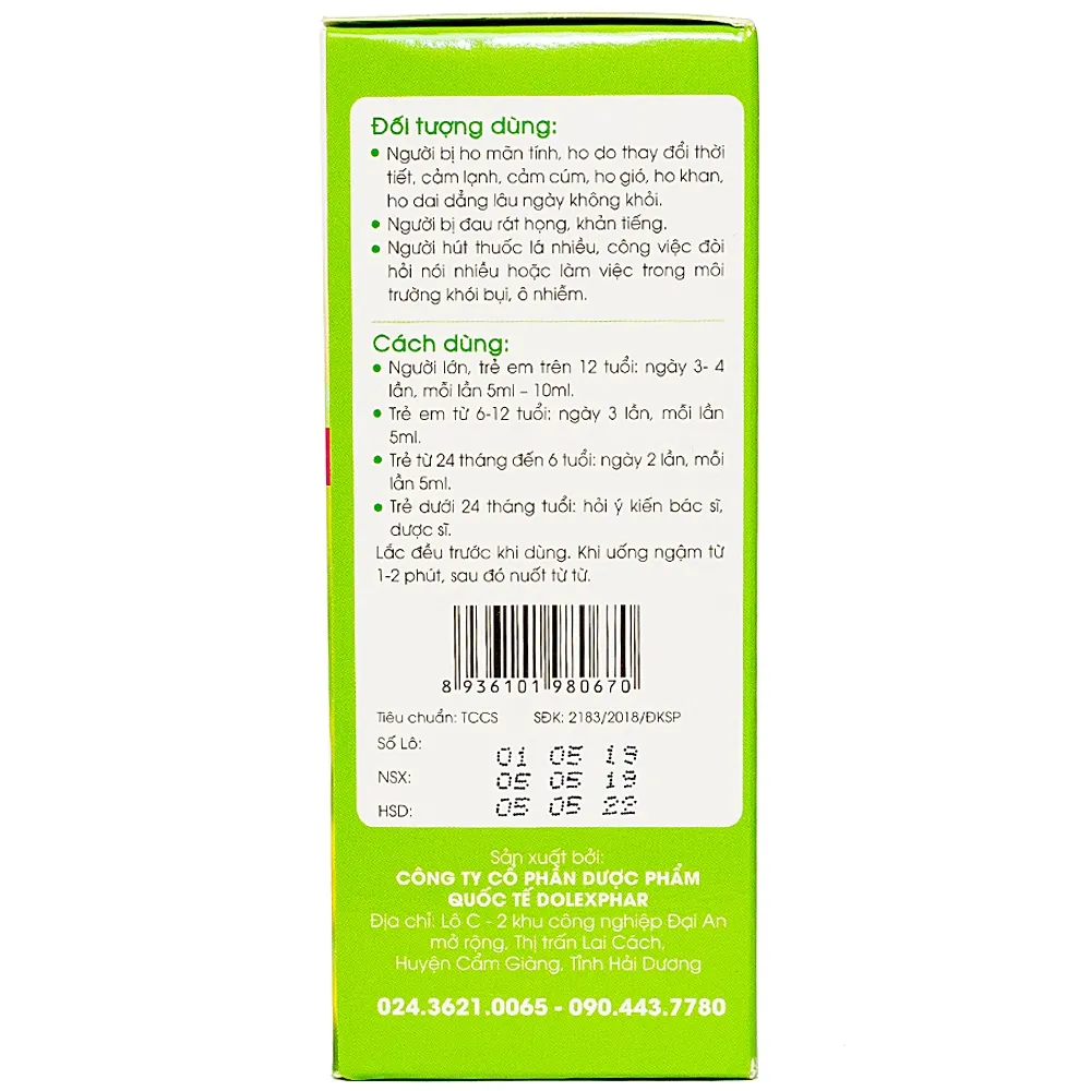 SIRO HO, BỔ PHẾ BỐI MẪU FORTE MOM AND BABY TẤT THÀNH 125ML 9