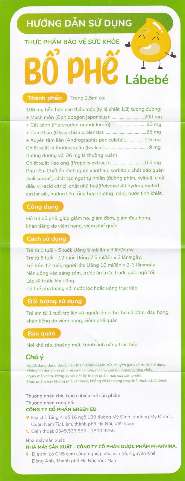 SIRO HO, BỔ PHẾ LÁBEBÉ 120ML 14