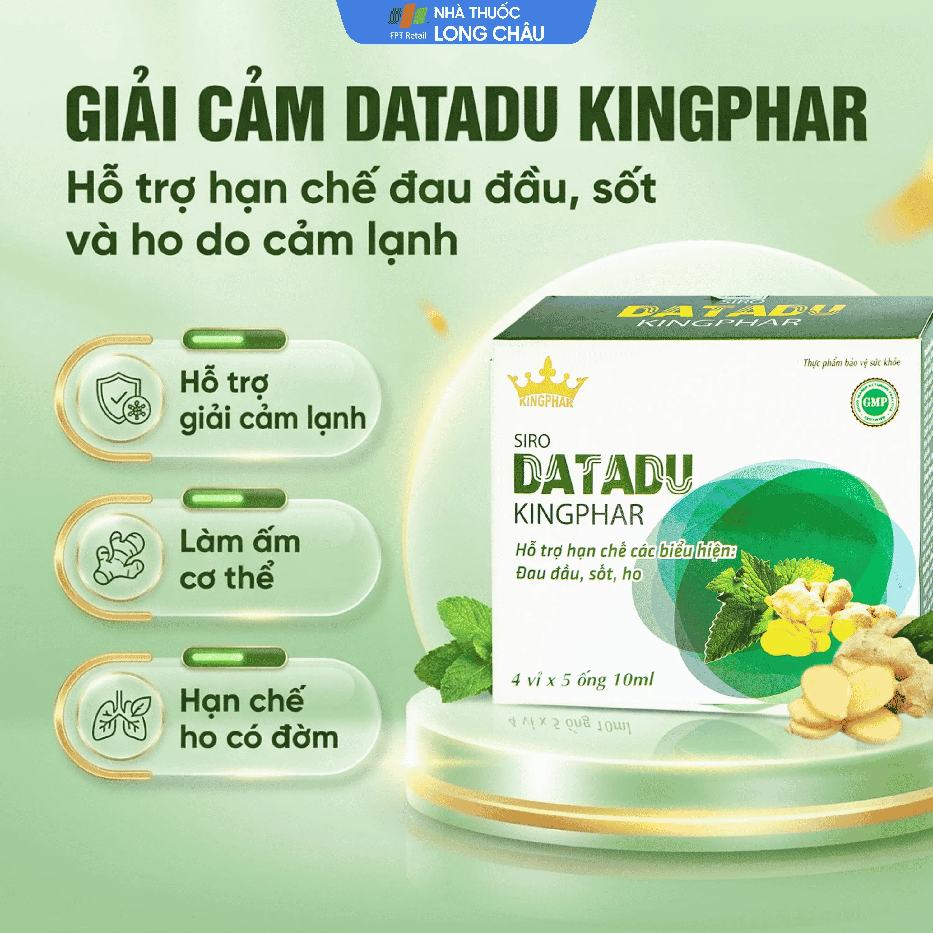 SIRO HO, HỖ TRỢ HẠN CHẾ ĐAU ĐẦU, SỐT DATADU KINGPHAR 4X5 ỐNG 10ML 2