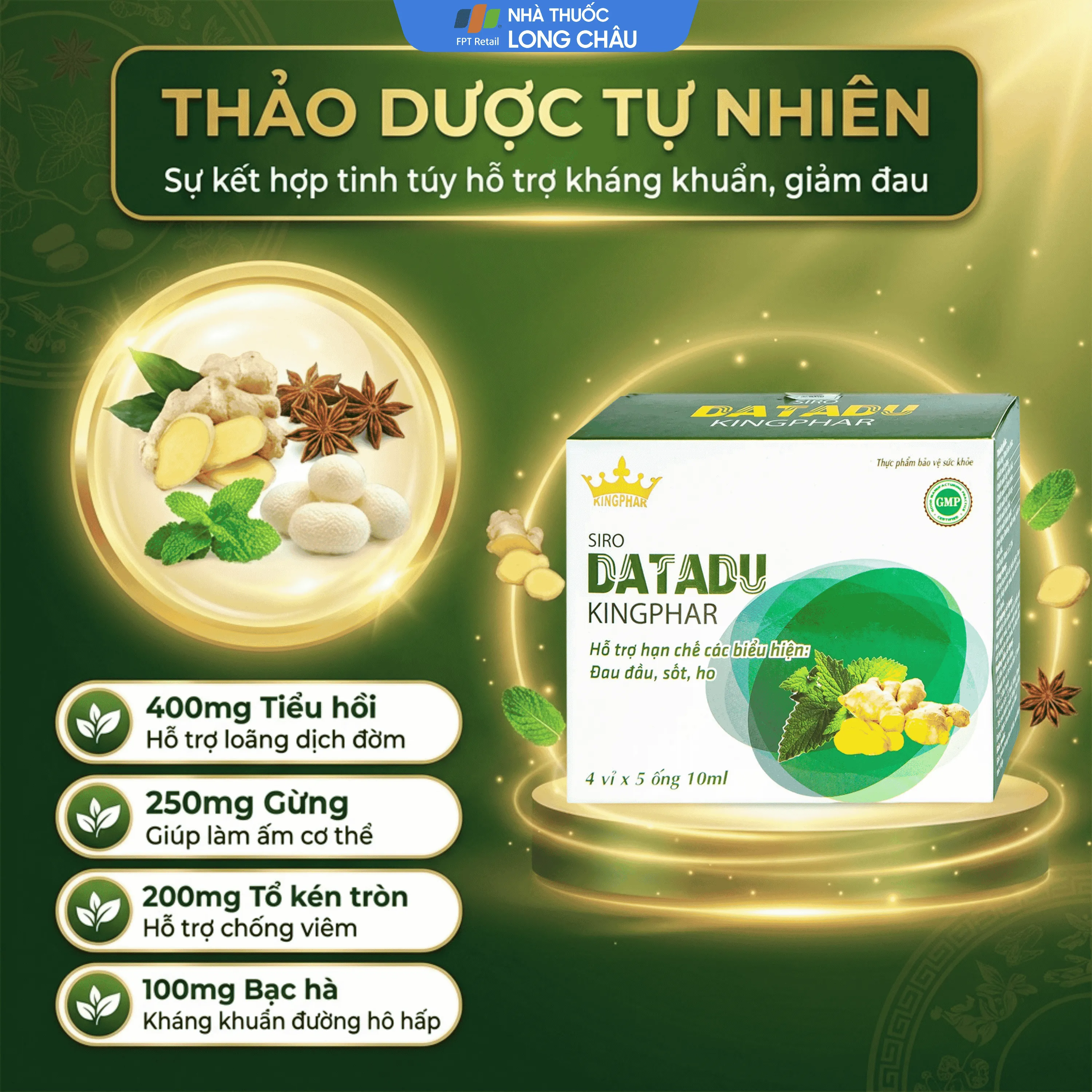 SIRO HO, HỖ TRỢ HẠN CHẾ ĐAU ĐẦU, SỐT DATADU KINGPHAR 4X5 ỐNG 10ML 3