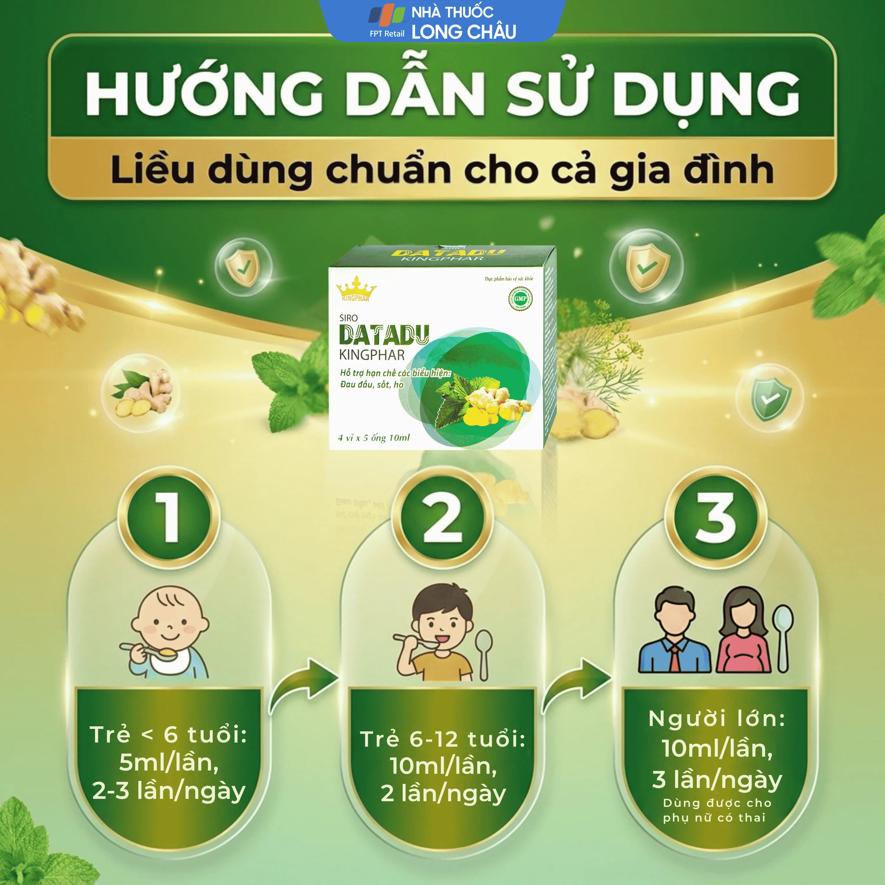 SIRO HO, HỖ TRỢ HẠN CHẾ ĐAU ĐẦU, SỐT DATADU KINGPHAR 4X5 ỐNG 10ML 5