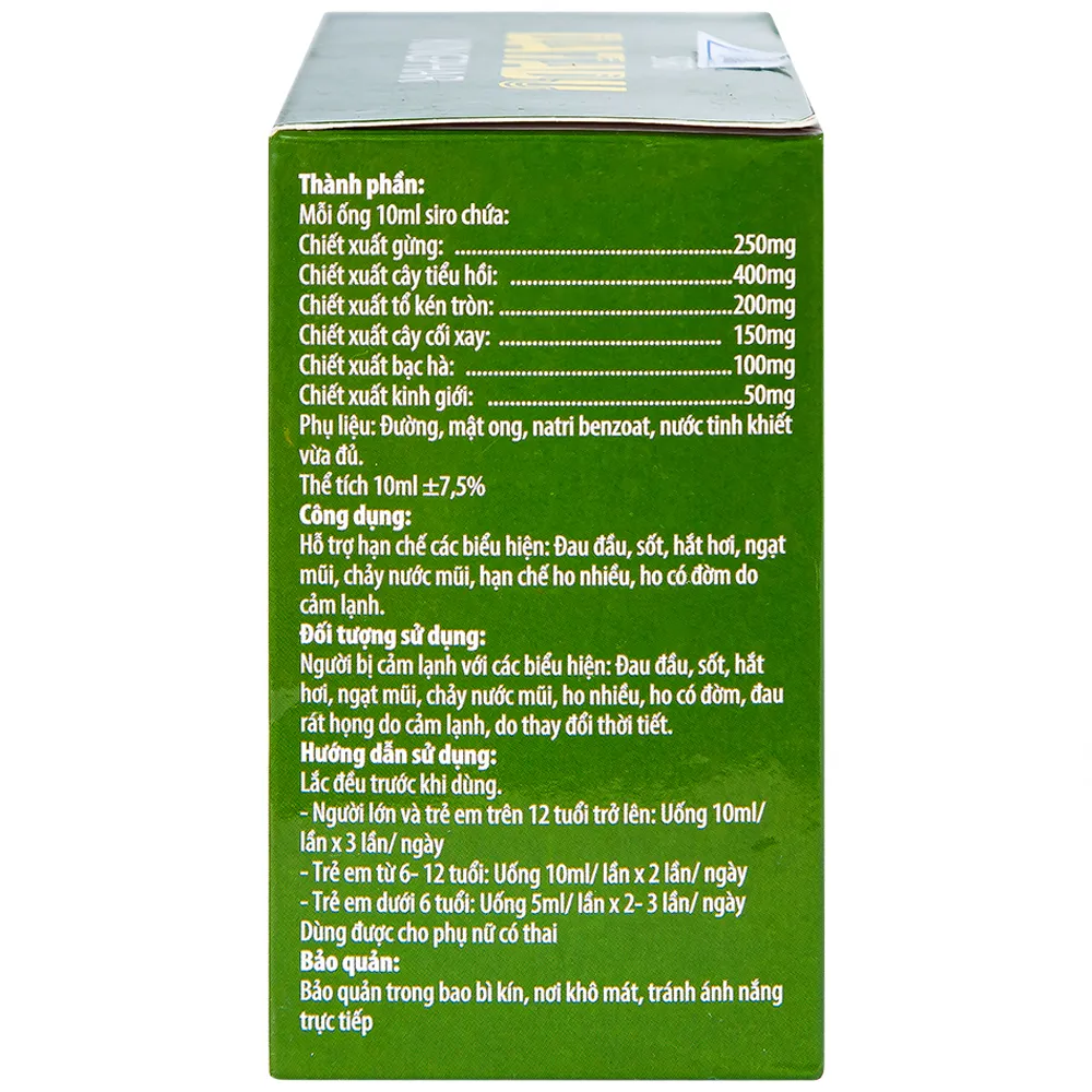 SIRO HO, HỖ TRỢ HẠN CHẾ ĐAU ĐẦU, SỐT DATADU KINGPHAR 4X5 ỐNG 10ML 7