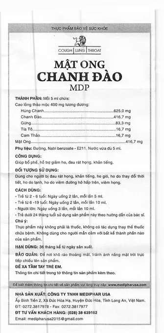 Thực phẩm bảo vệ sức khỏe Mật Ong Chanh Đào MDP (120ml) 7