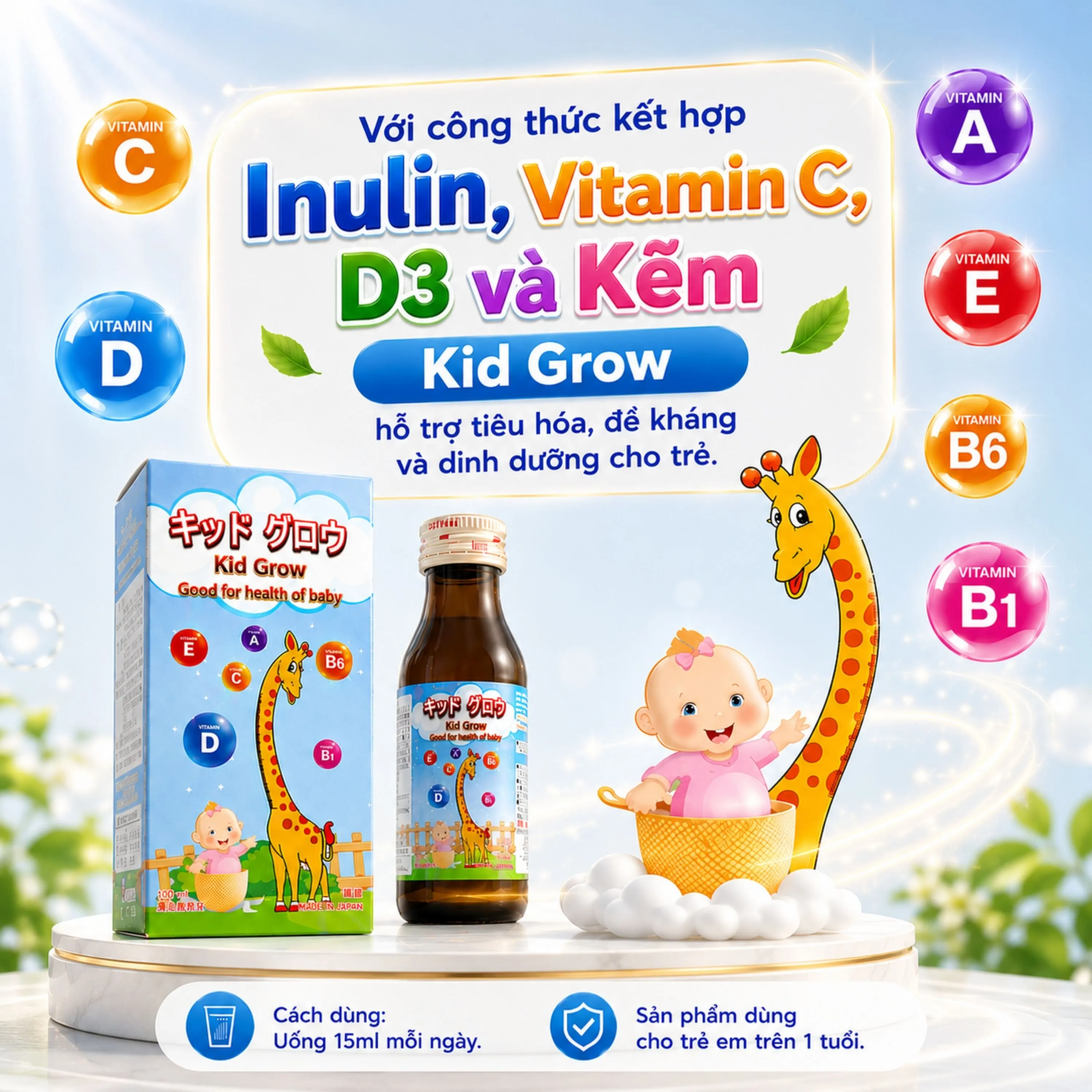 SIRO TĂNG CƯỜNG SỨC ĐỀ KHÁNG VÀ CHIỀU CAO CHO TRẺ KID GROW KENKO 100ML 2