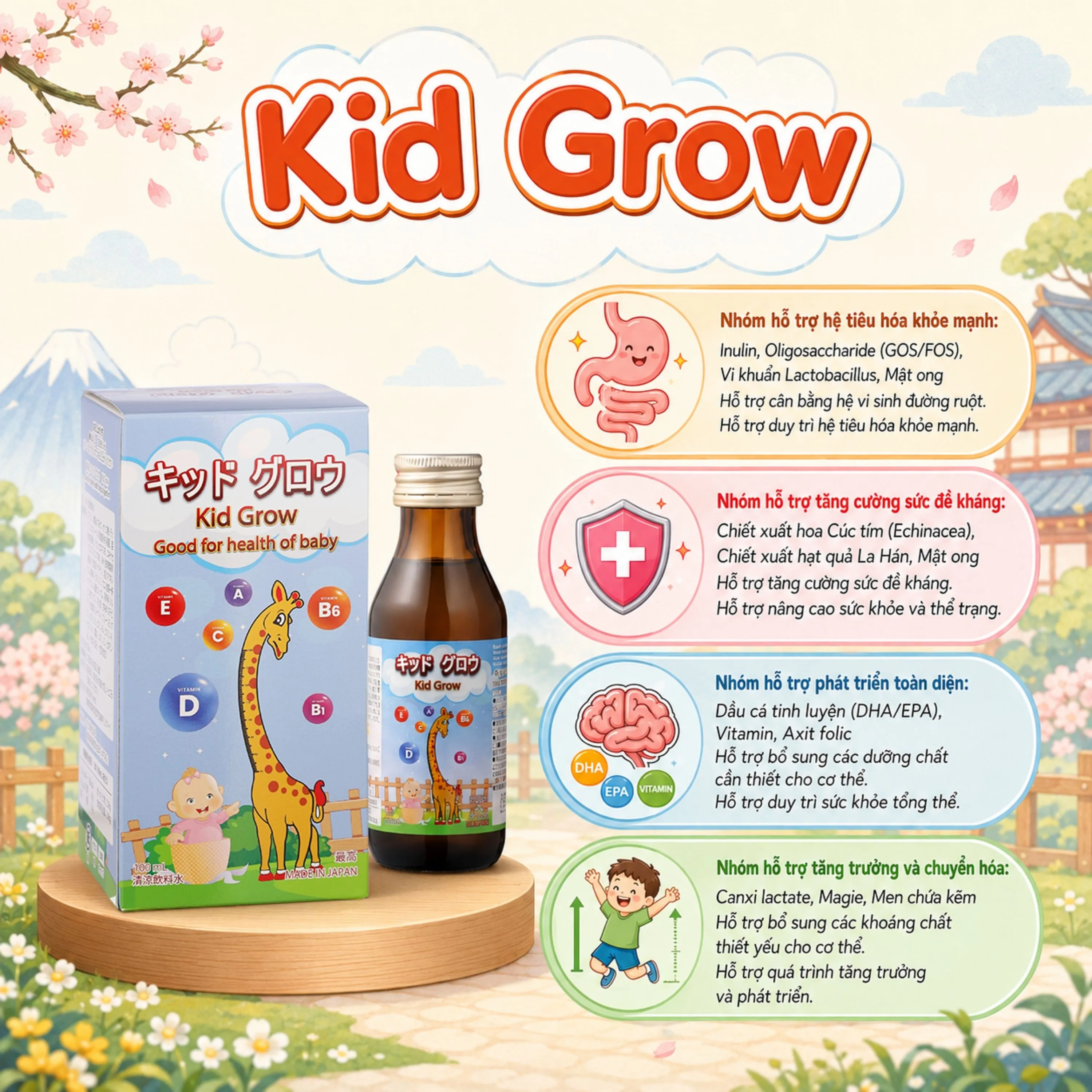 SIRO TĂNG CƯỜNG SỨC ĐỀ KHÁNG VÀ CHIỀU CAO CHO TRẺ KID GROW KENKO 100ML 3