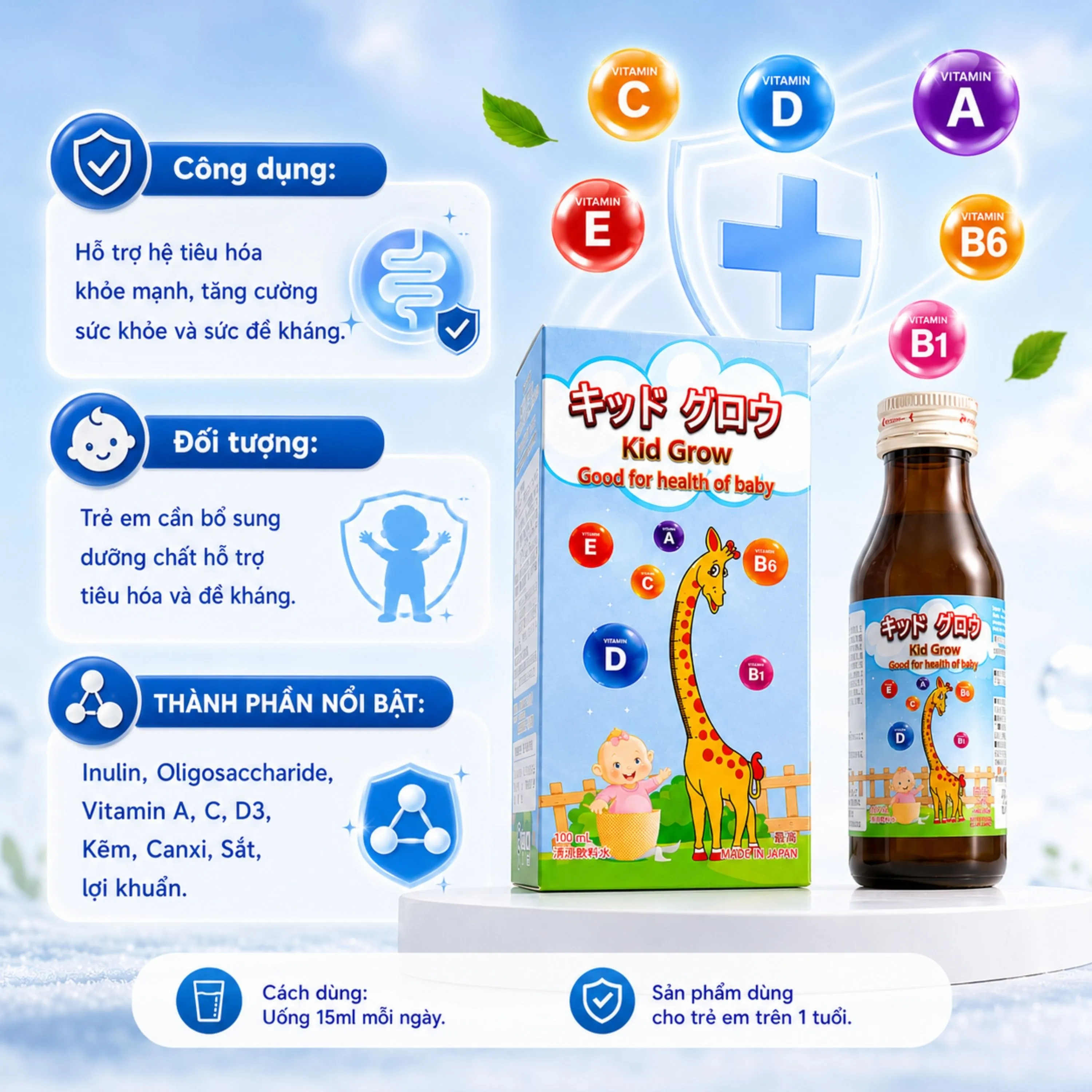 SIRO TĂNG CƯỜNG SỨC ĐỀ KHÁNG VÀ CHIỀU CAO CHO TRẺ KID GROW KENKO 100ML 4