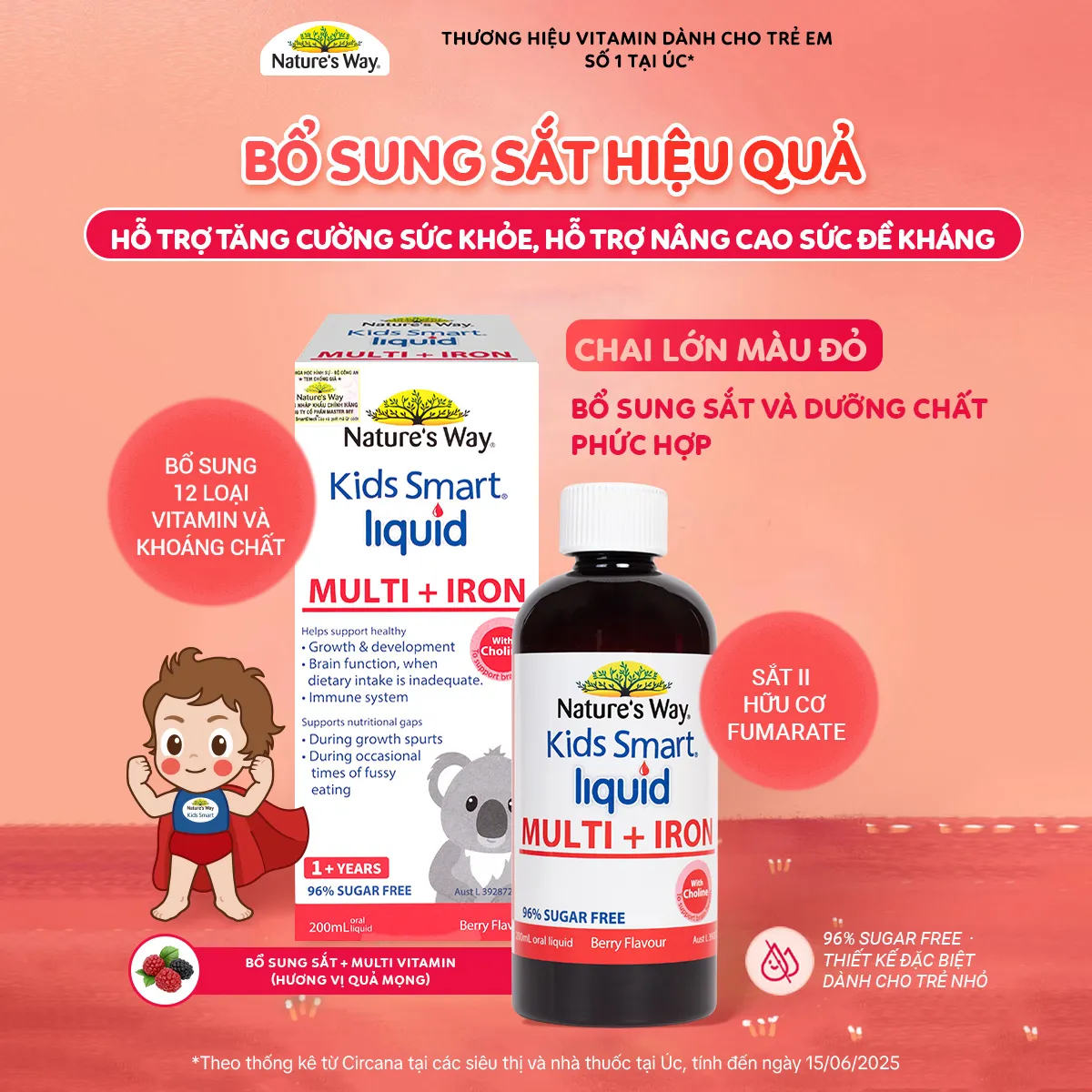 SIRO TĂNG SỨC ĐỀ KHÁNG KIDS SMART LIQUID MULTI + IRON NATURE'S WAY 200ML 2