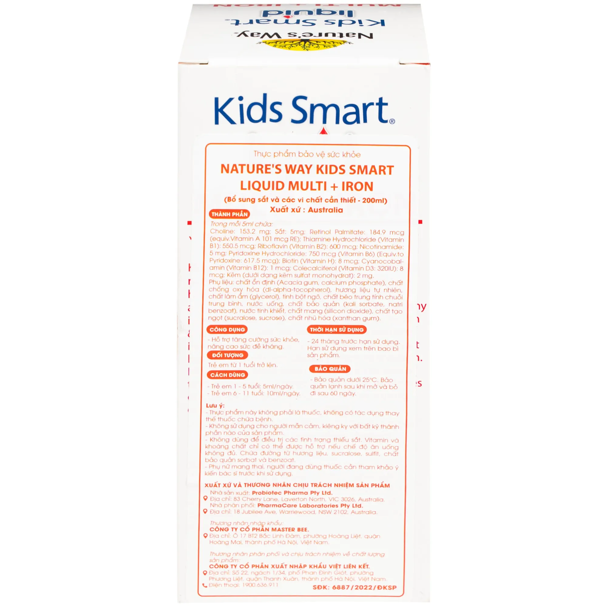 SIRO TĂNG SỨC ĐỀ KHÁNG KIDS SMART LIQUID MULTI + IRON NATURE'S WAY 200ML 16
