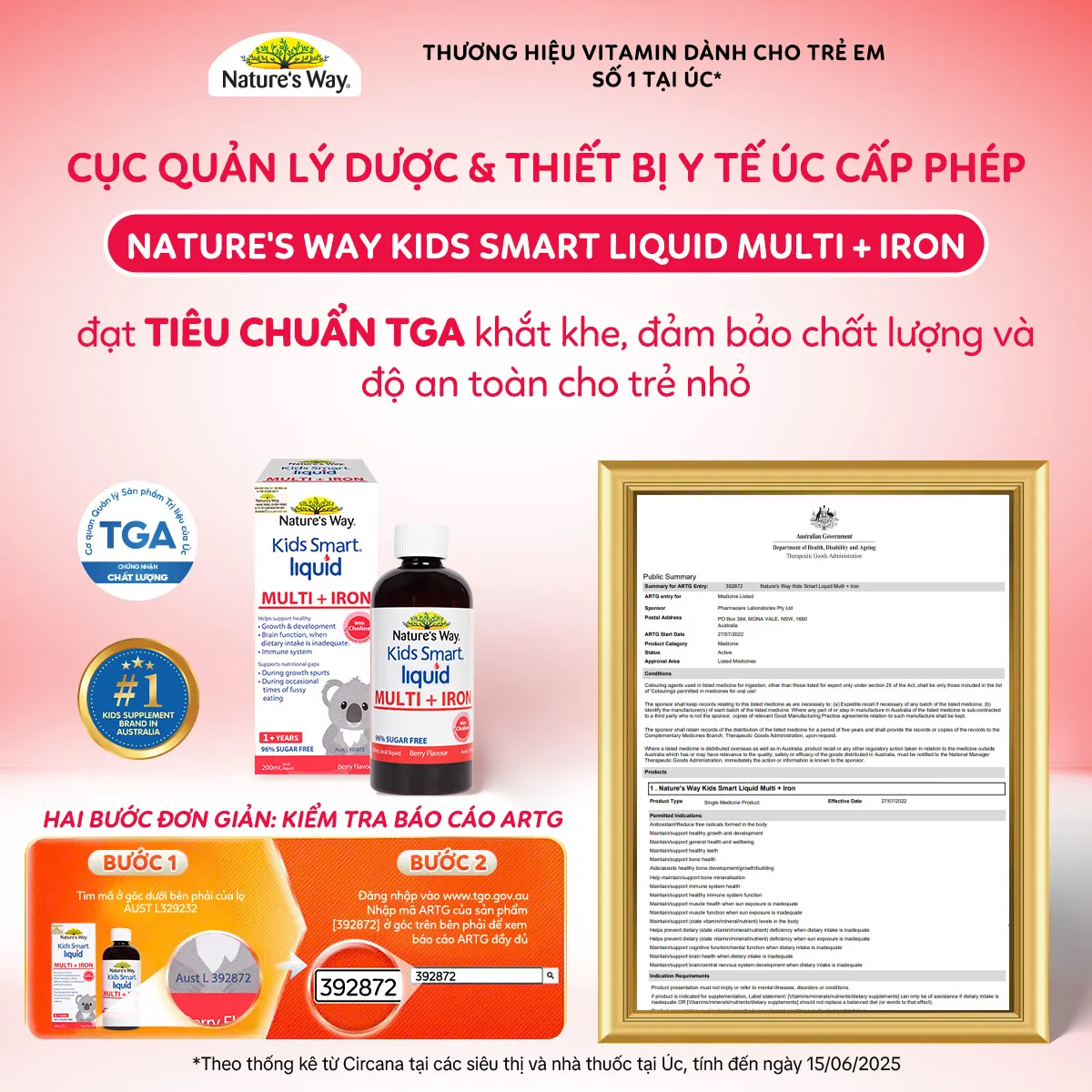 SIRO TĂNG SỨC ĐỀ KHÁNG KIDS SMART LIQUID MULTI + IRON NATURE'S WAY 200ML 8
