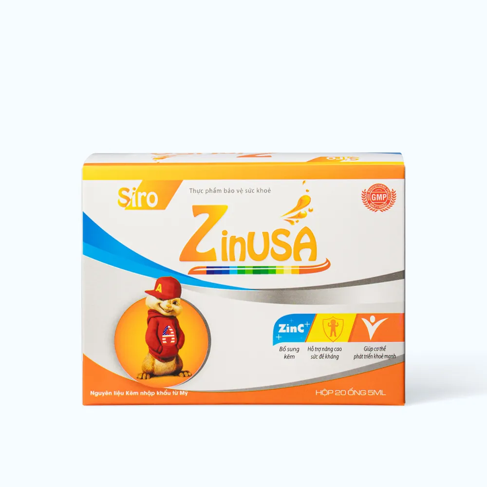 Siro Zinusa (Hộp 20 ống x 5ml) hỗ trợ bổ sung kẽm và tăng sức đề kháng