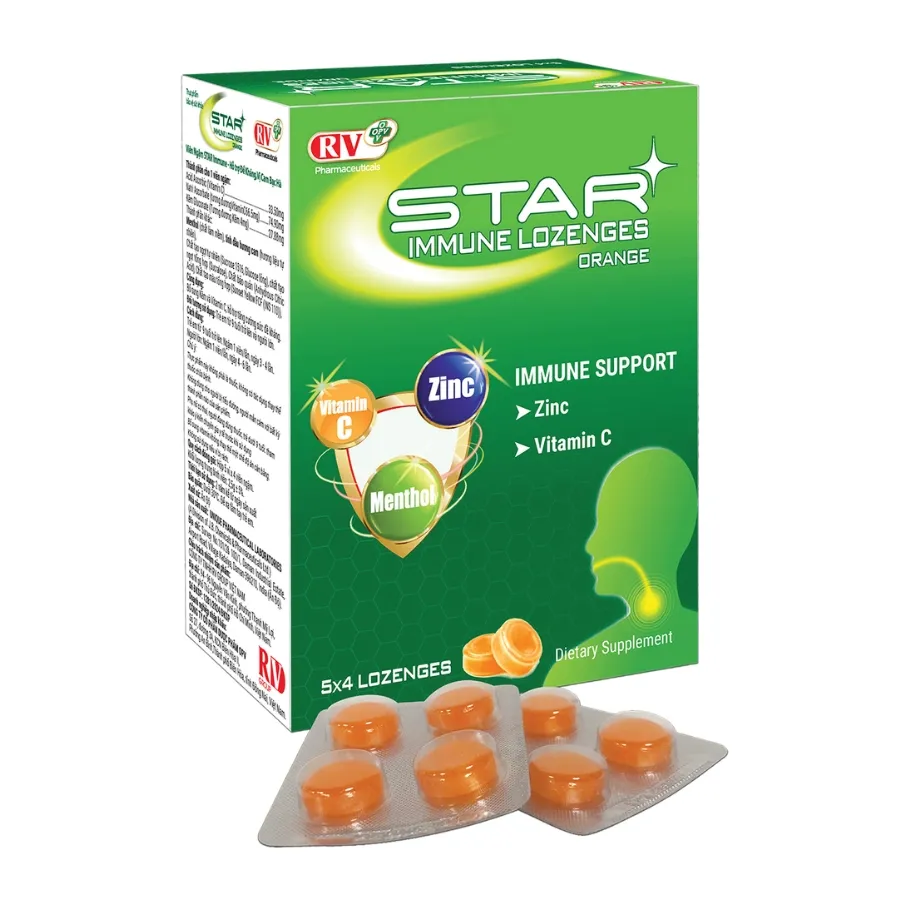 STAR Immune Lozenge Orange - Viên ngậm Đề kháng vị Cam Bạc Hà (Hộp 5 vỉ x 4 viên)