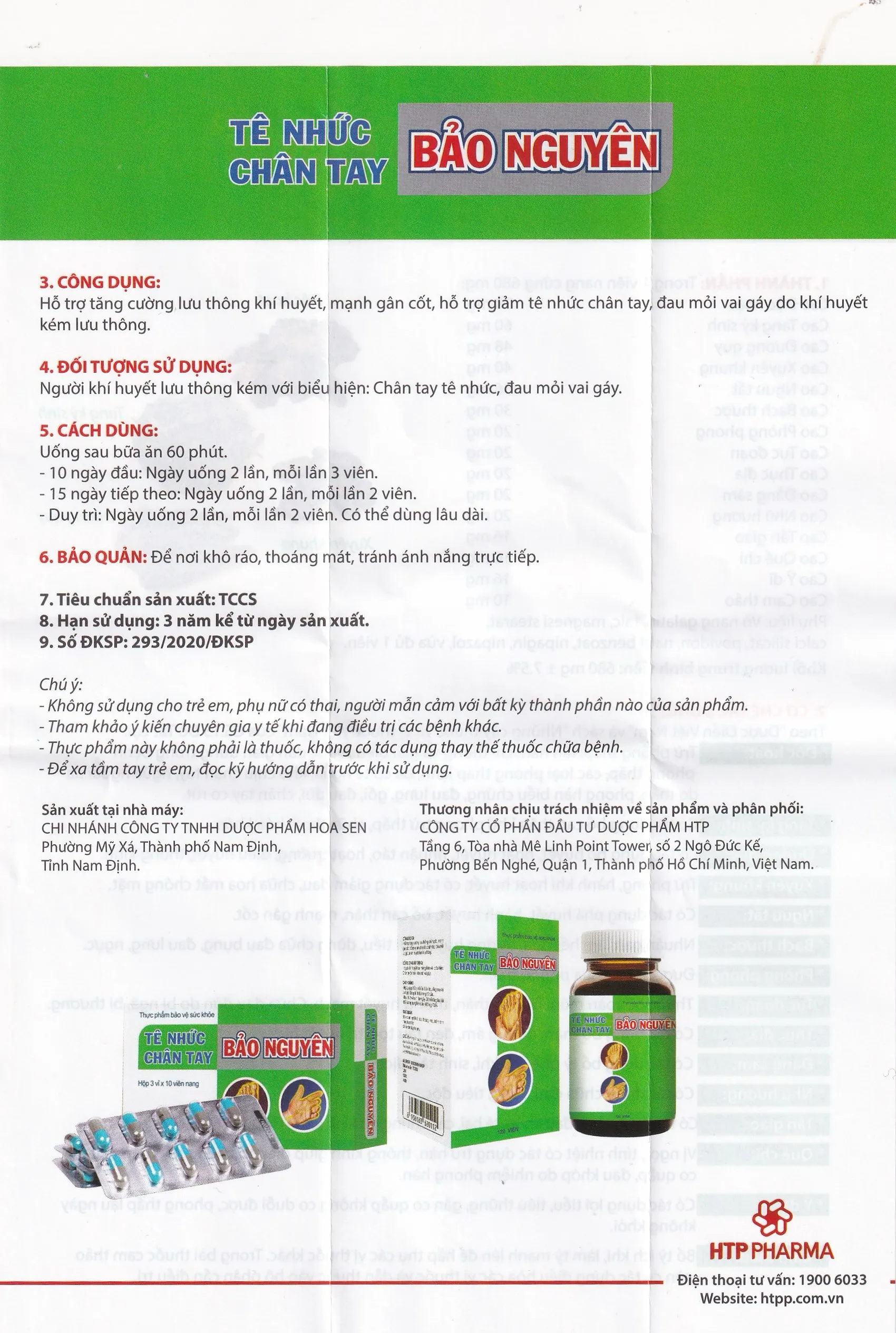 TÊ NHỨC CHÂN TAY BẢO NGUYÊN HTP 3X10 11