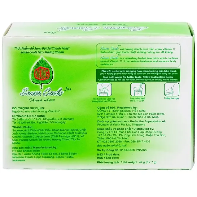 Thực phẩm bổ sung bột sủi thanh nhiệt Sensa Cools Fizz - Hương Chanh (6 gói x 7g) 2
