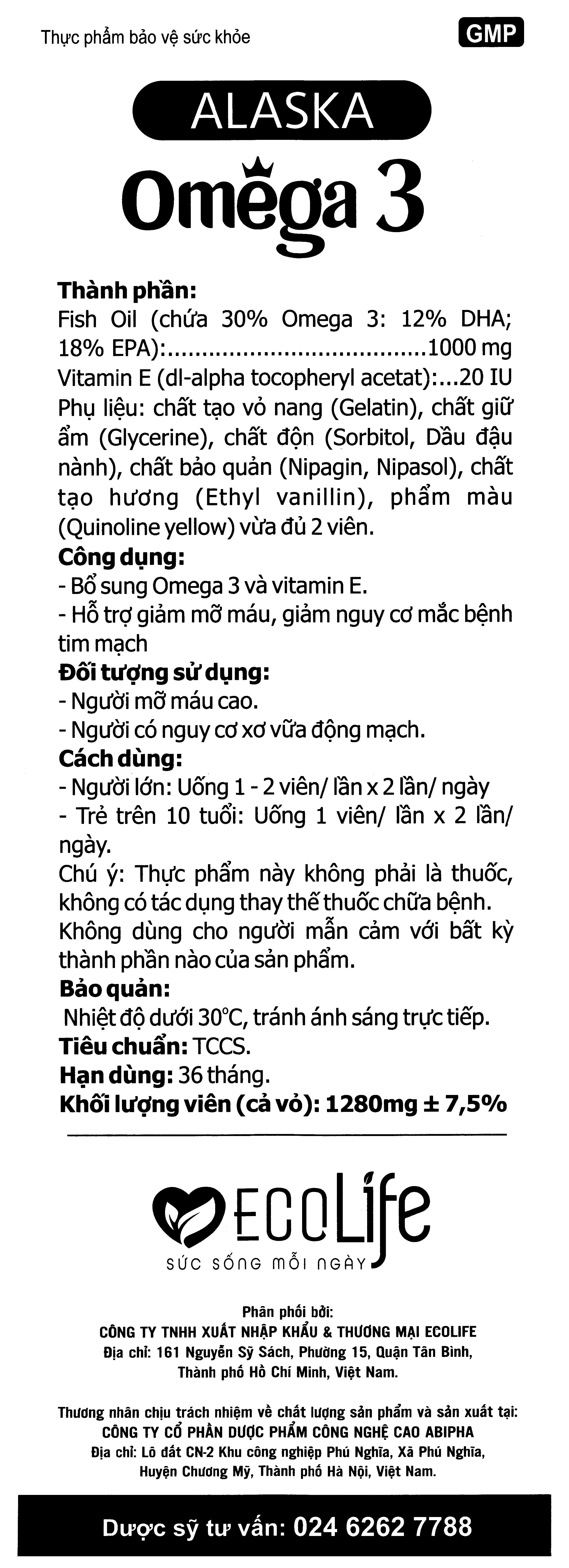 Thực phẩm bảo vệ sức khỏe Alaska Omega 3 Ecolife hộp 60 viên 6