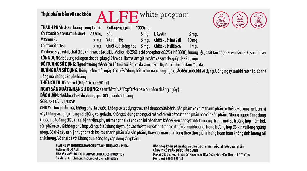Thực phẩm bảo vệ sức khỏe Alfe White Program 6