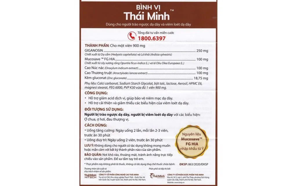 Thực phẩm bảo vệ sức khỏe Bình Vị Thái Minh (20 Viên) 5