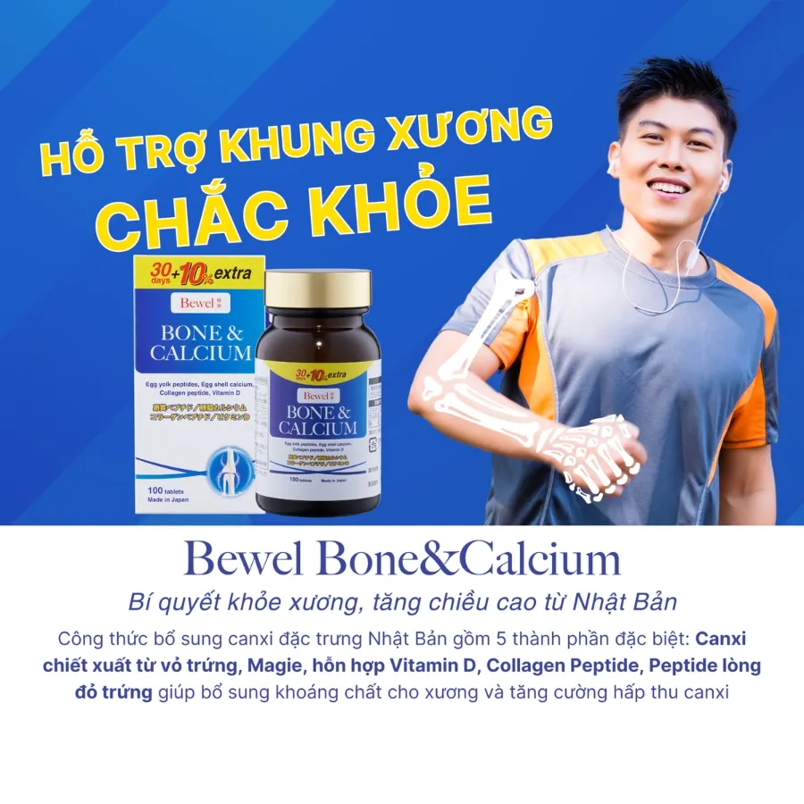 Thực phẩm bảo vệ sức khỏe Bewel Bone & Calcium bổ sung canxi (Hộp 100 viên) 2