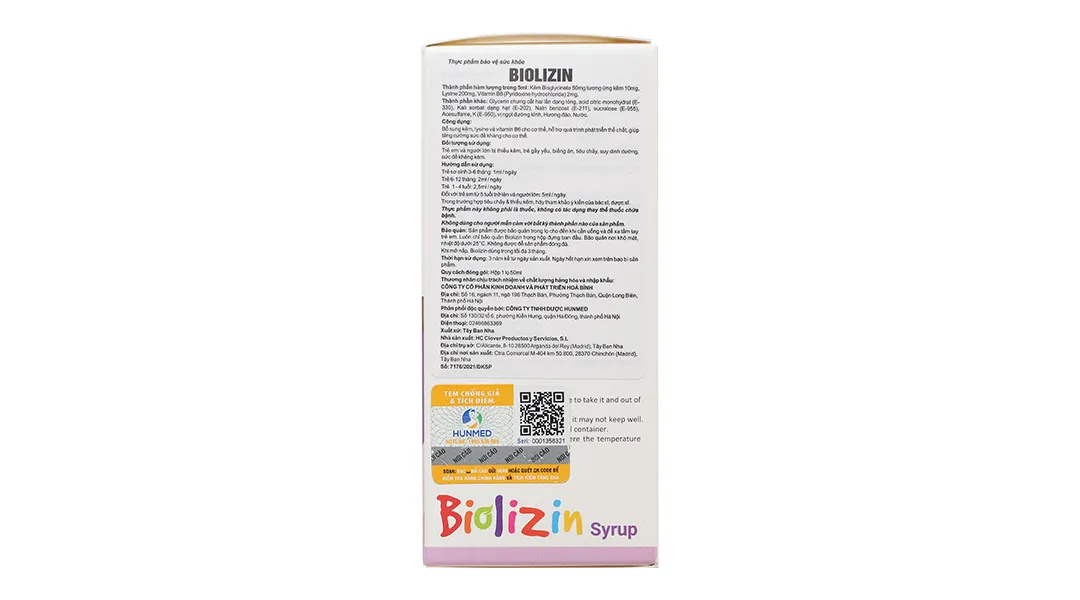 Thực phẩm bảo vệ sức khỏe Biolizin chai 50ml 5