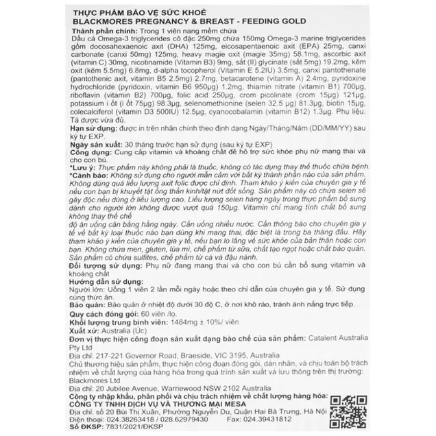 Thực phẩm bảo vệ sức khỏe Blackmores Pregnancy & Breast - Feeding Gold (60 viên) 5