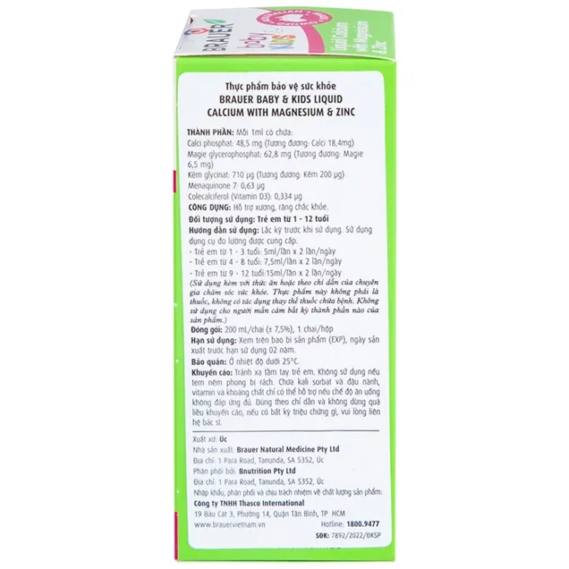Thực phẩm bảo vệ sức khỏe Brauer Baby & Kids Liquid Calcium with Magnesium & Zinc (200ml) 7