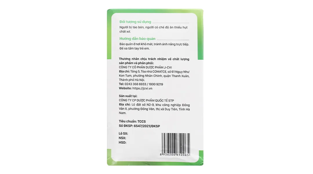 Thực phẩm bảo vệ sức khỏe Chất Xơ Jv 10Ml Hộp 20 ống 5