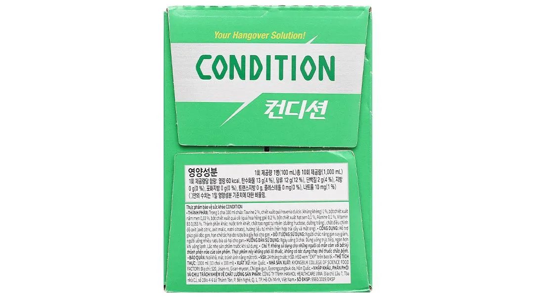 Thực phẩm bảo vệ sức khỏe Condition hỗ trợ giải độc gan, giải rượu hộp 10 chai x 100ml 6