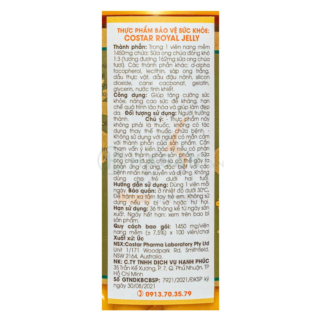 Thực Phẩm Bảo Vệ Sức Khỏe Costar Royal Jelly 2
